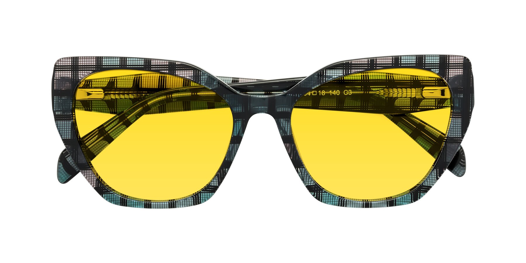Folded Front of Tilton in Blue Grid with Yellow Tinted Lenses