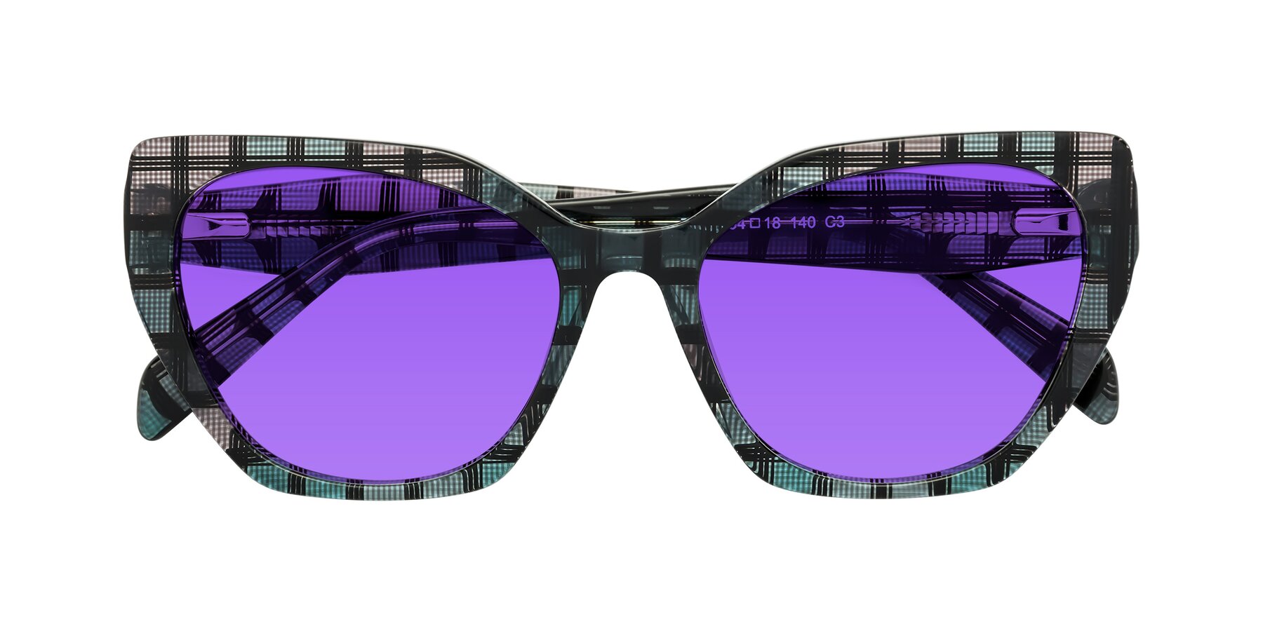 Folded Front of Tilton in Blue Grid with Purple Tinted Lenses