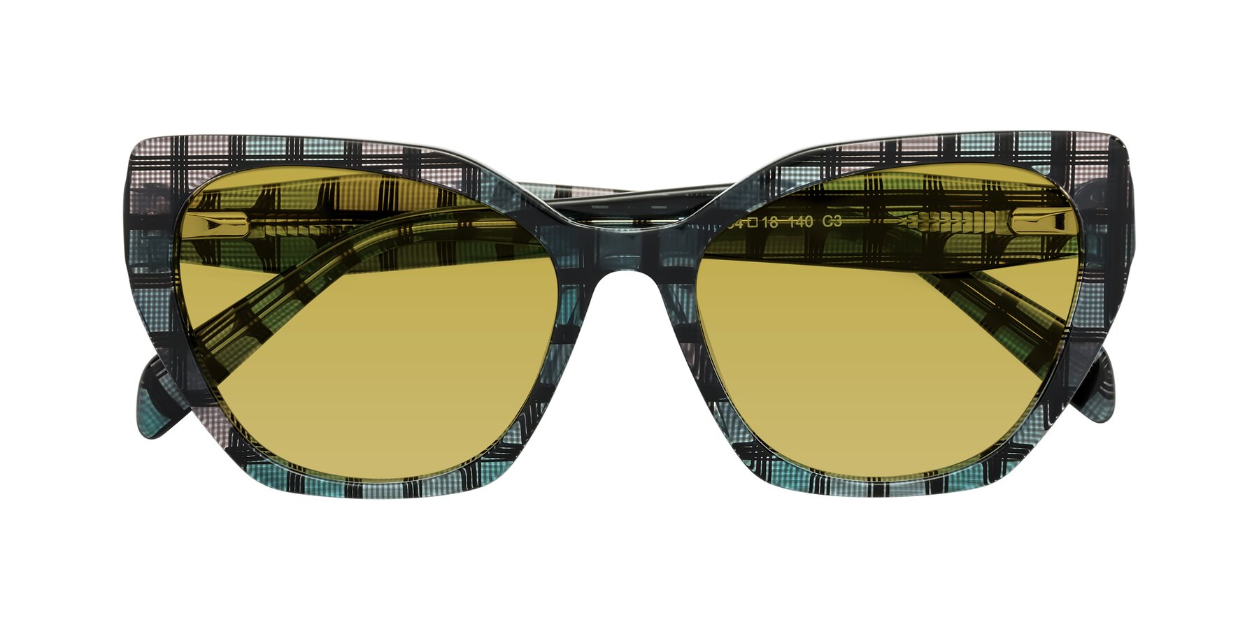 Folded Front of Tilton in Blue Grid with Champagne Tinted Lenses