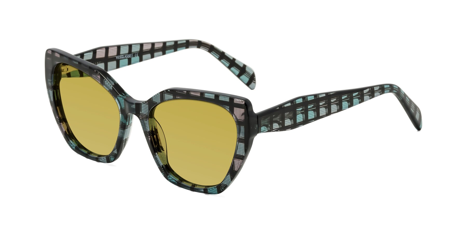 Angle of Tilton in Blue Grid with Champagne Tinted Lenses