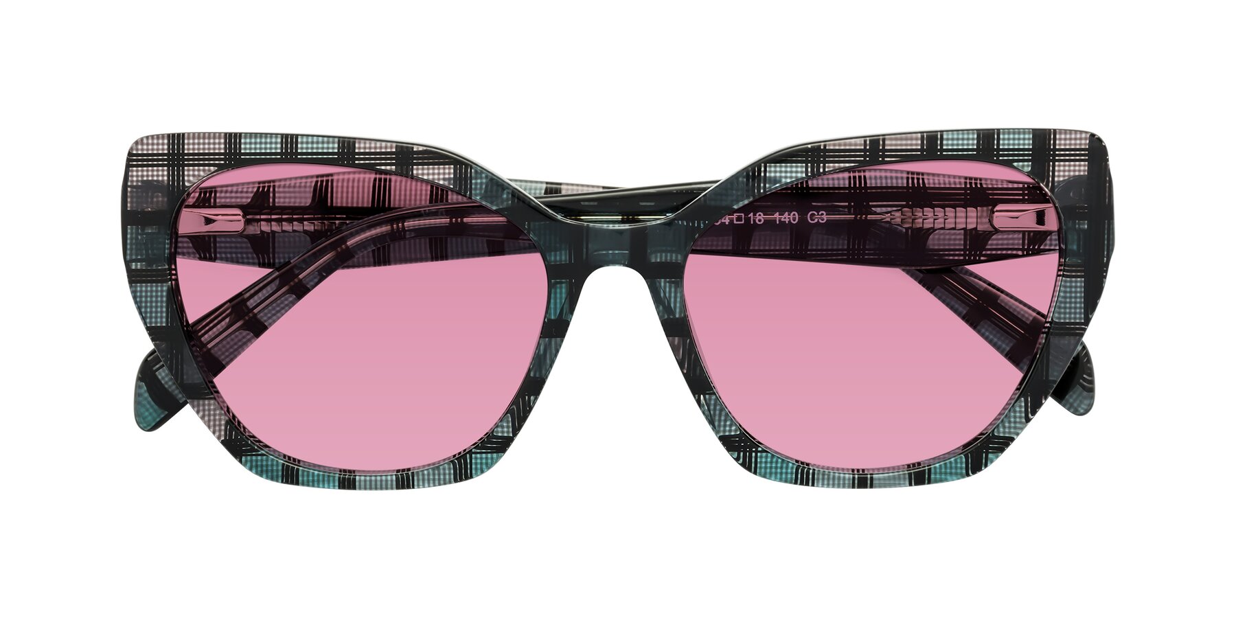 Folded Front of Tilton in Blue Grid with Medium Wine Tinted Lenses