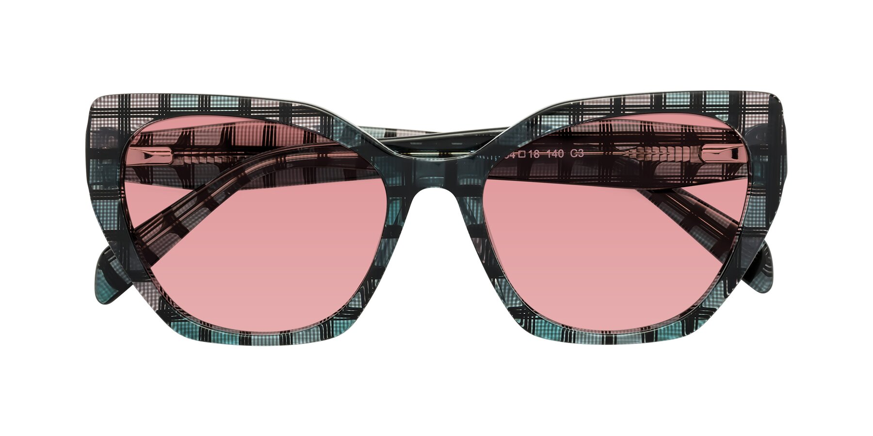 Folded Front of Tilton in Blue Grid with Medium Garnet Tinted Lenses