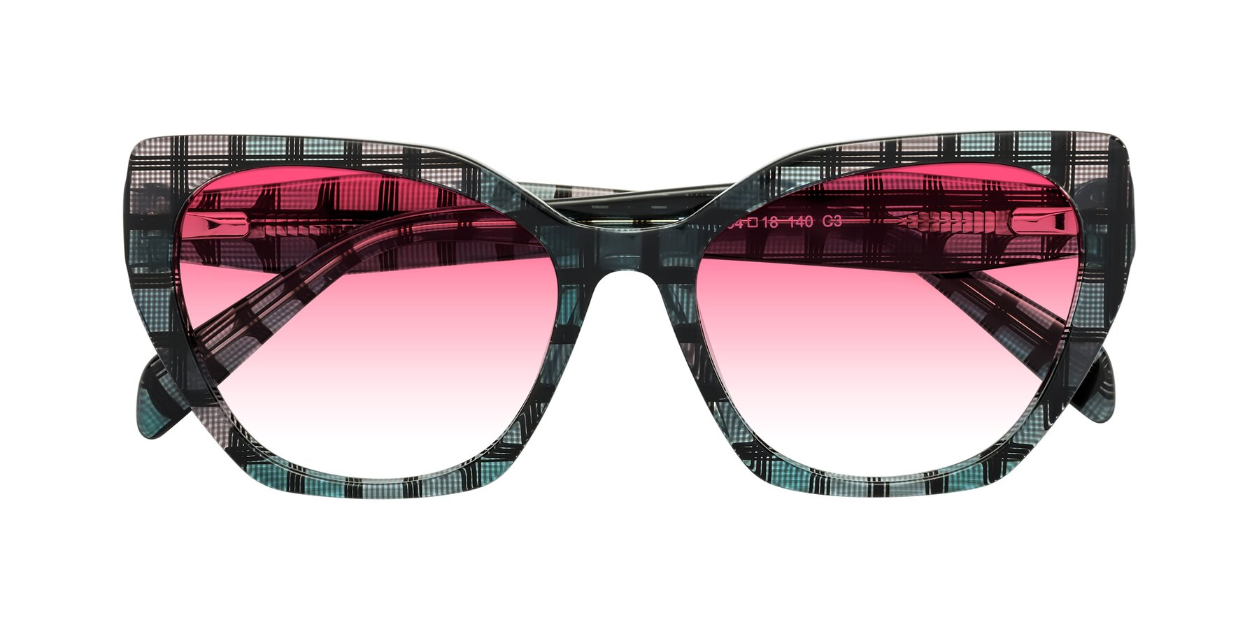 Folded Front of Tilton in Blue Grid with Pink Gradient Lenses