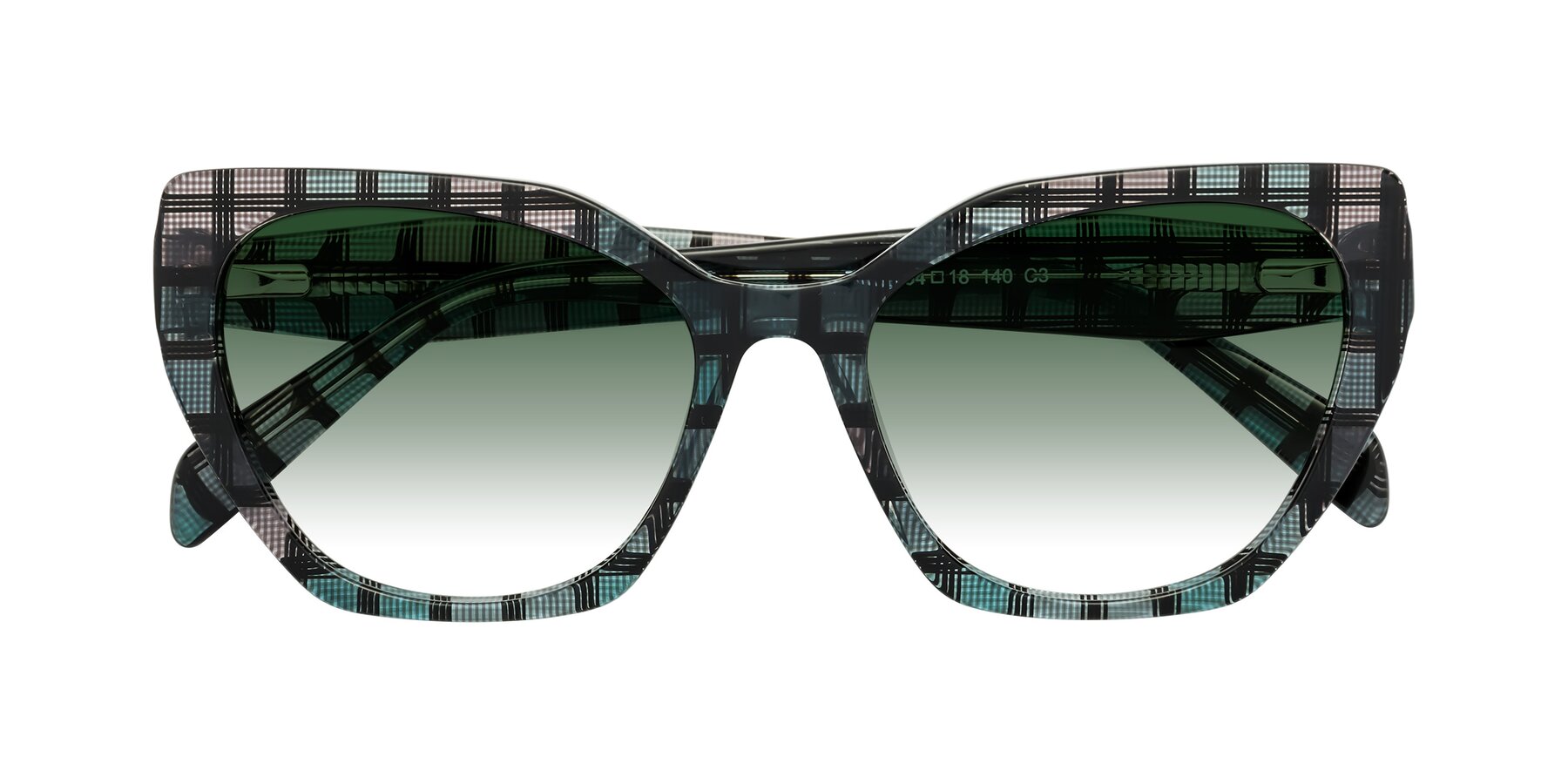 Folded Front of Tilton in Blue Grid with Green Gradient Lenses