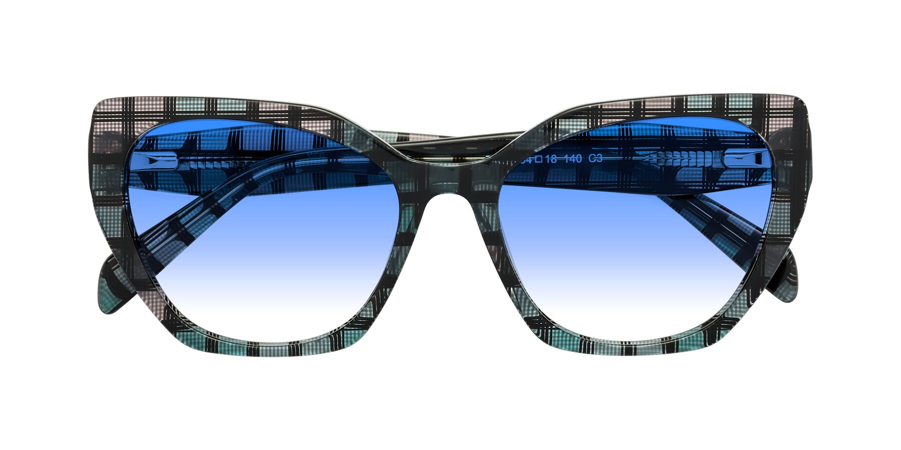 Folded Front of Tilton in Blue Grid with Blue Gradient Lenses