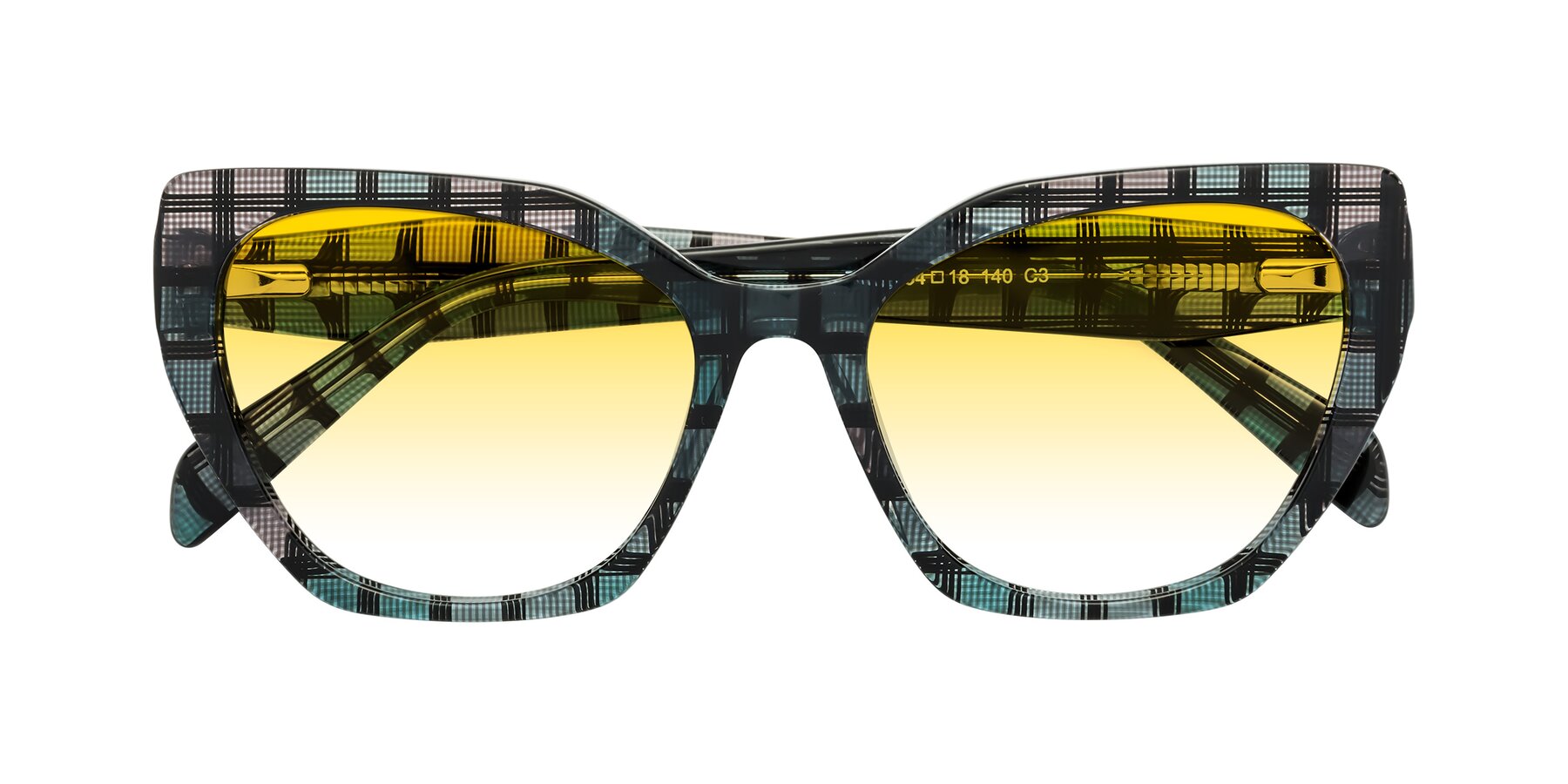 Folded Front of Tilton in Blue Grid with Yellow Gradient Lenses