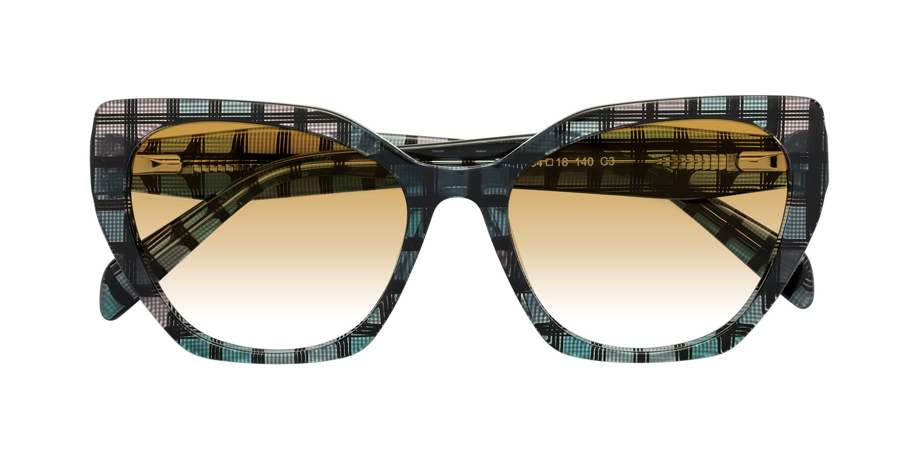 Folded Front of Tilton in Blue Grid with Champagne Gradient Lenses
