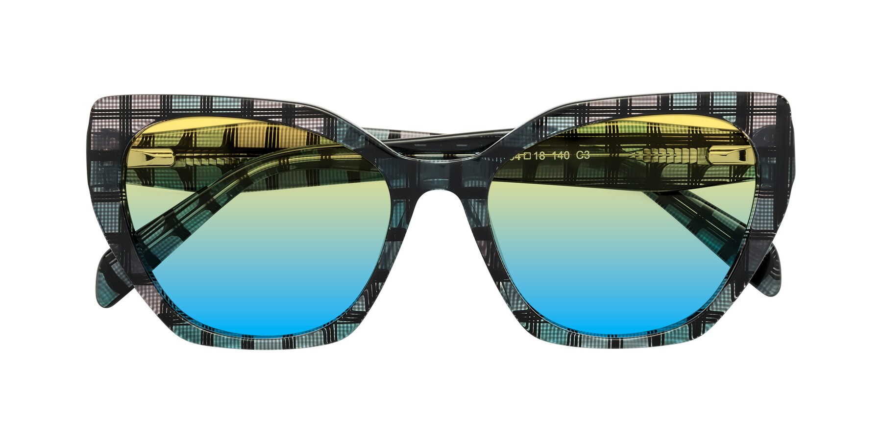 Folded Front of Tilton in Blue Grid with Yellow / Blue Gradient Lenses