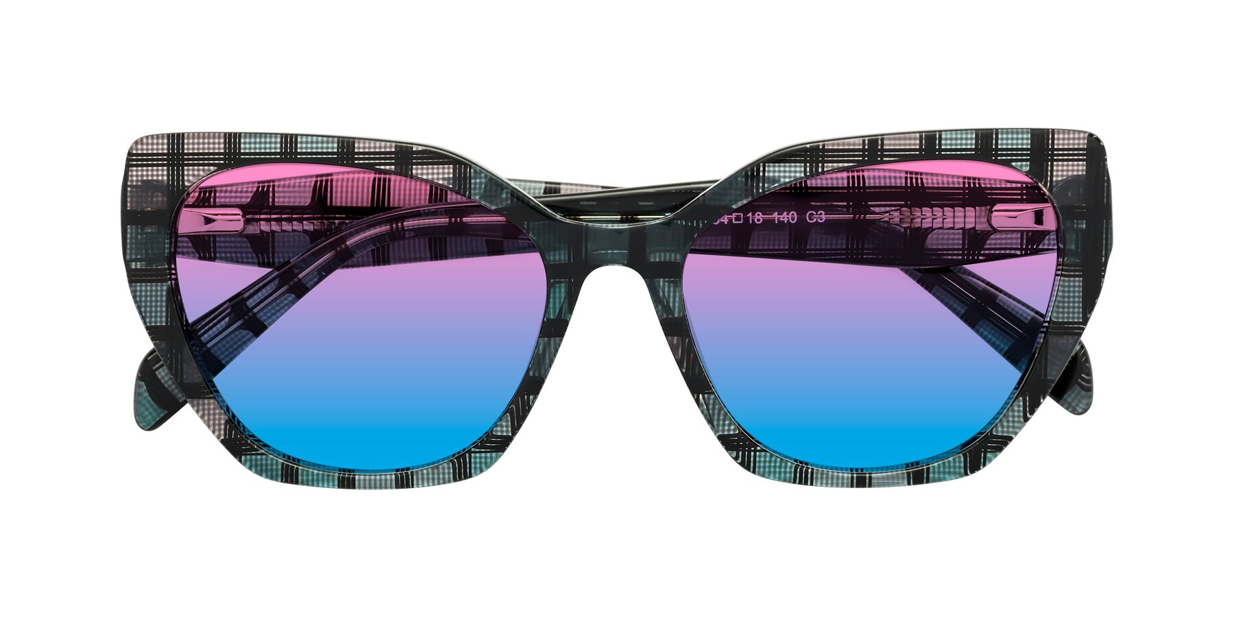 Folded Front of Tilton in Blue Grid with Pink / Blue Gradient Lenses