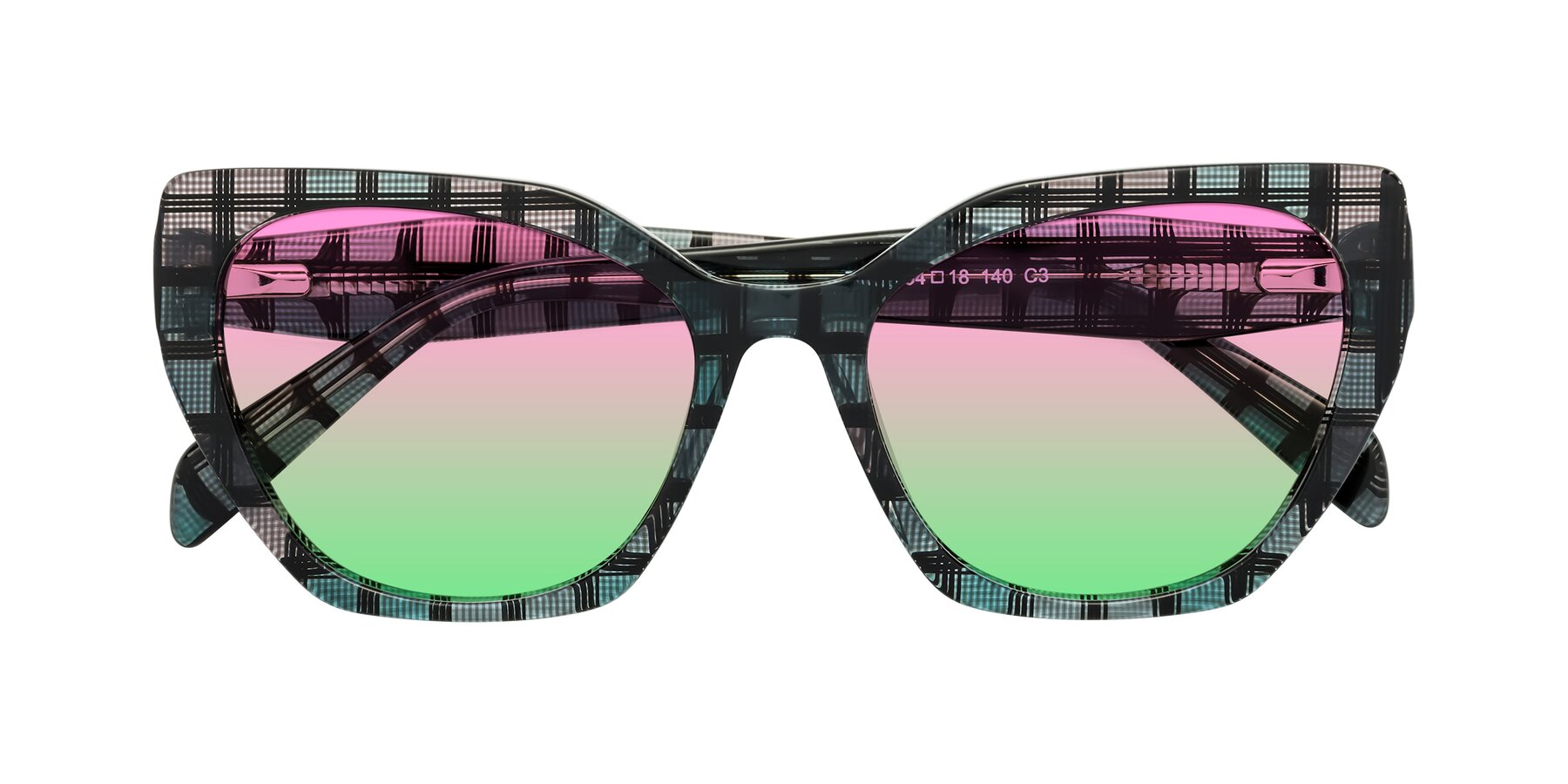 Folded Front of Tilton in Blue Grid with Pink / Green Gradient Lenses