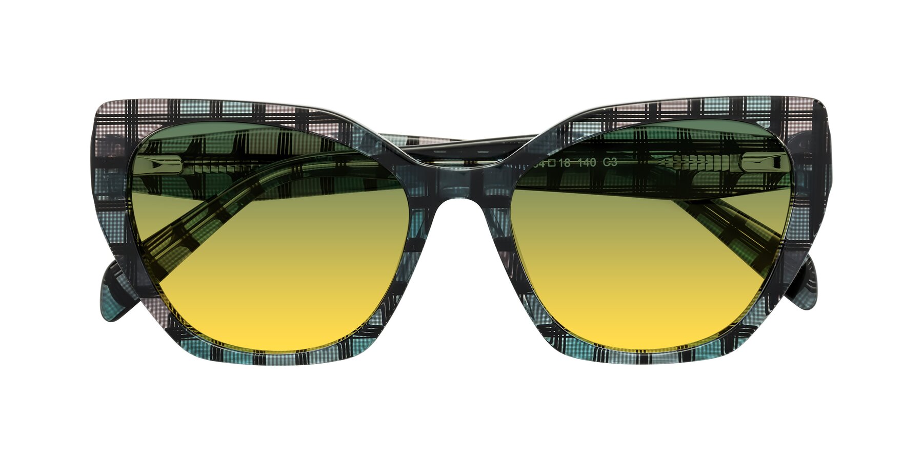 Folded Front of Tilton in Blue Grid with Green / Yellow Gradient Lenses