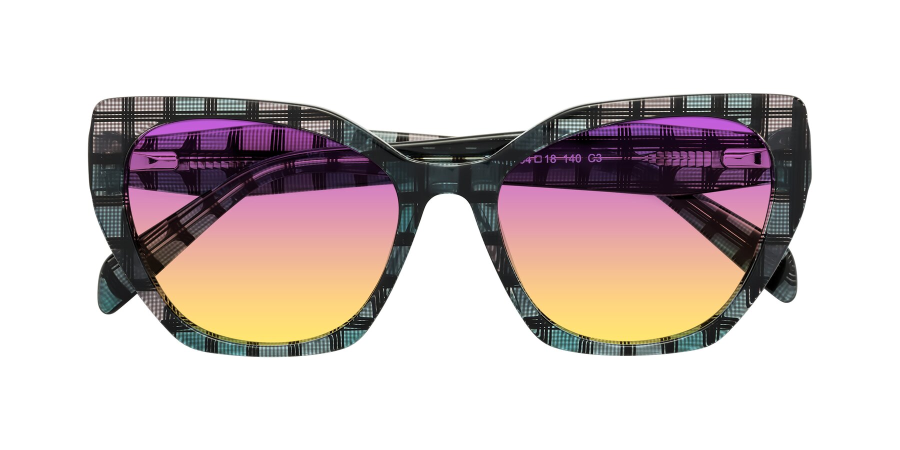 Folded Front of Tilton in Blue Grid with Purple / Yellow Gradient Lenses
