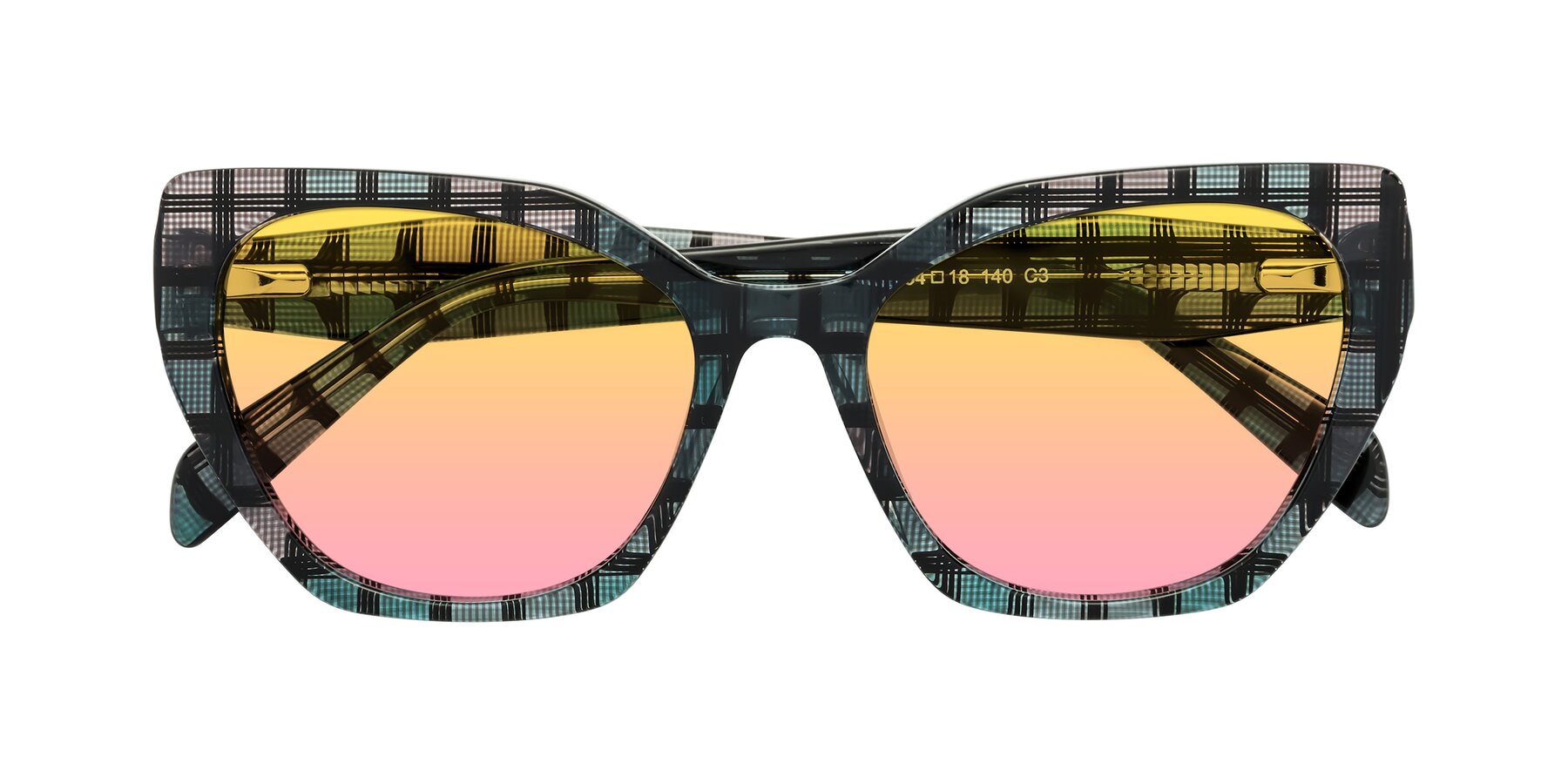 Folded Front of Tilton in Blue Grid with Yellow / Pink Gradient Lenses