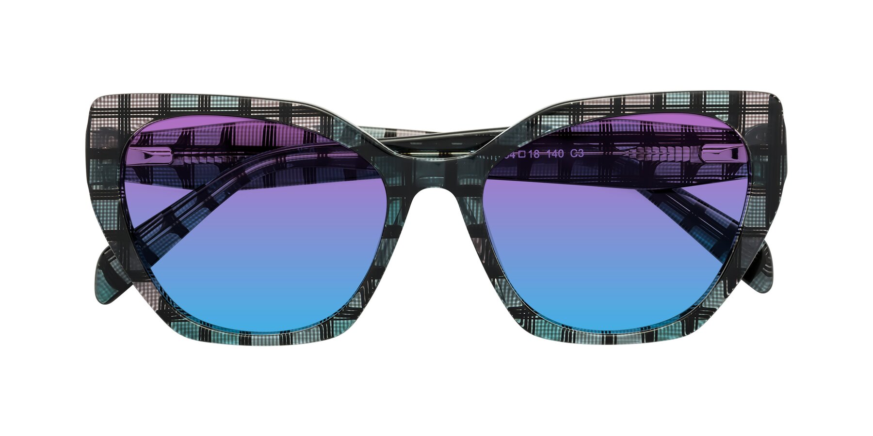 Folded Front of Tilton in Blue Grid with Purple / Blue Gradient Lenses