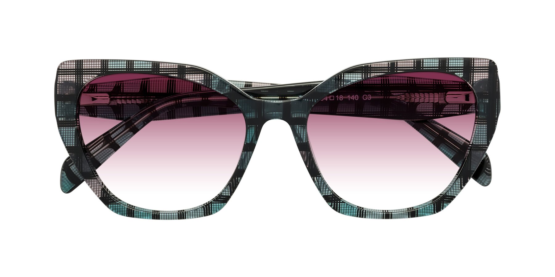 Folded Front of Tilton in Blue Grid with Wine Gradient Lenses