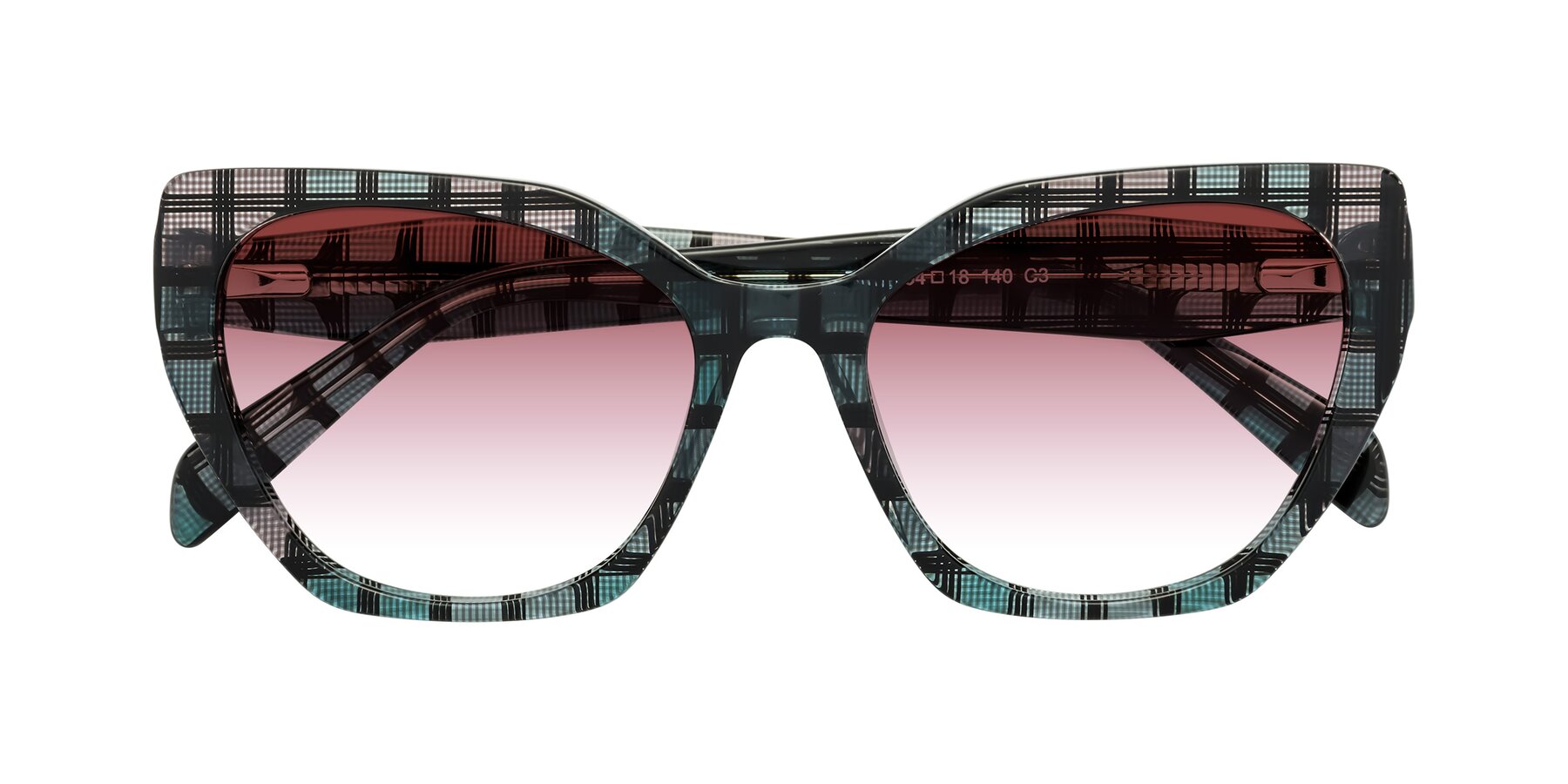 Folded Front of Tilton in Blue Grid with Garnet Gradient Lenses