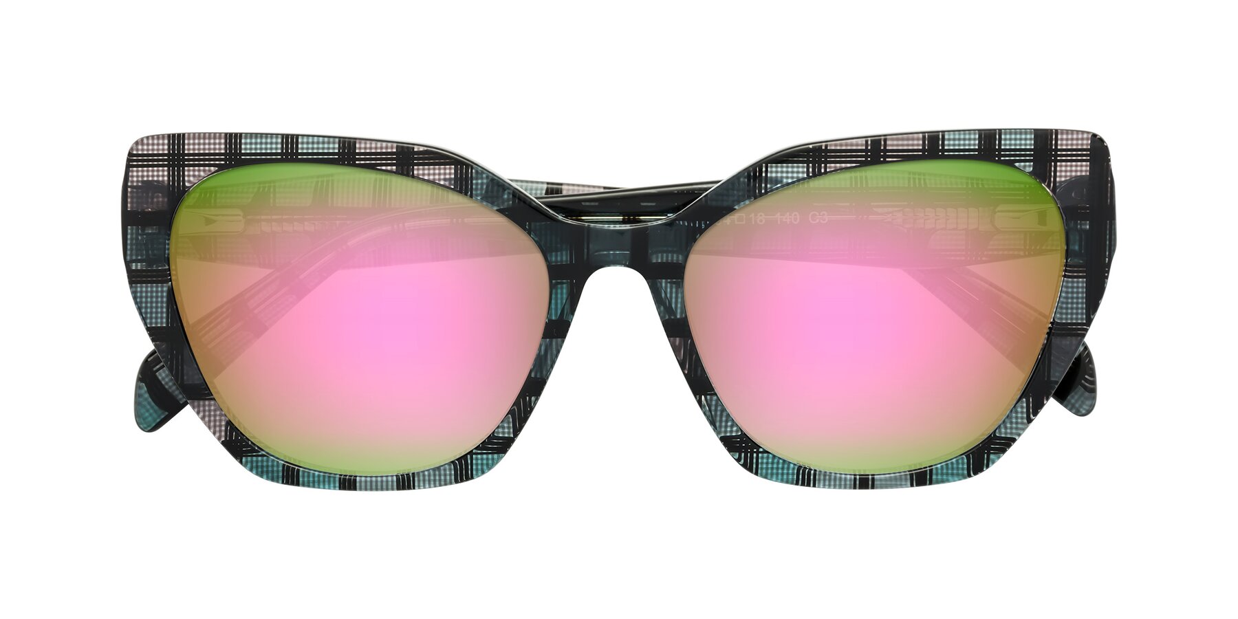 Folded Front of Tilton in Blue Grid with Pink Mirrored Lenses