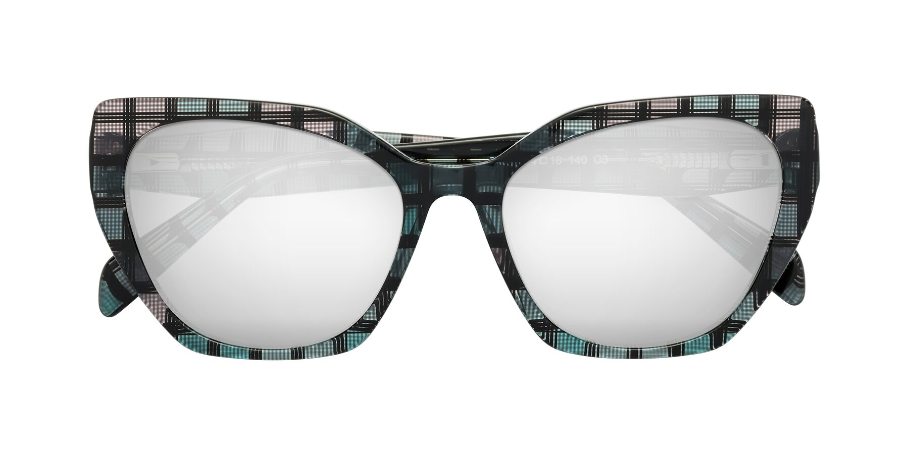 Folded Front of Tilton in Blue Grid with Silver Mirrored Lenses