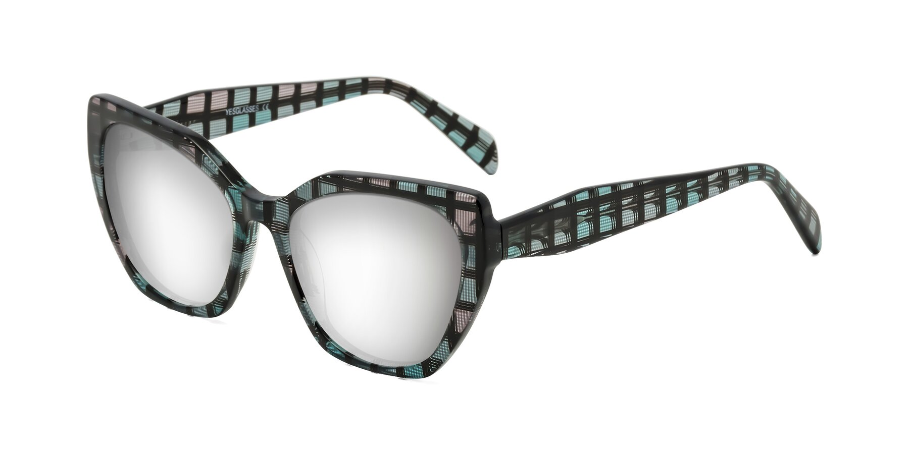Angle of Tilton in Blue Grid with Silver Mirrored Lenses