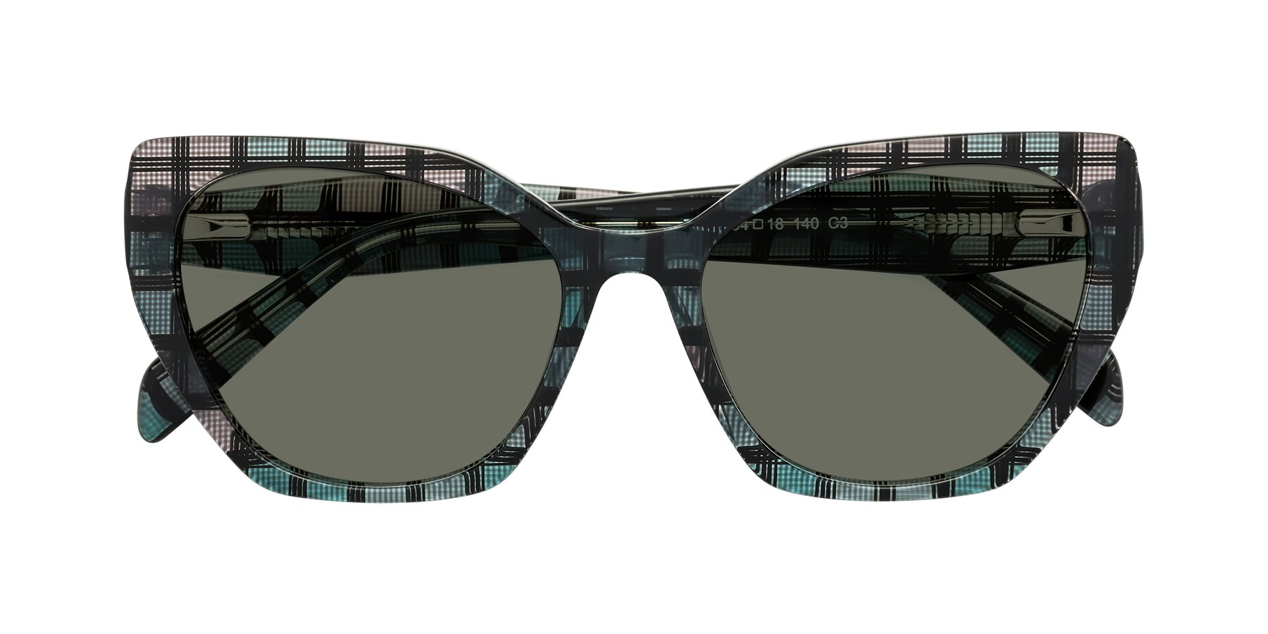 Folded Front of Tilton in Blue Grid with Gray Polarized Lenses