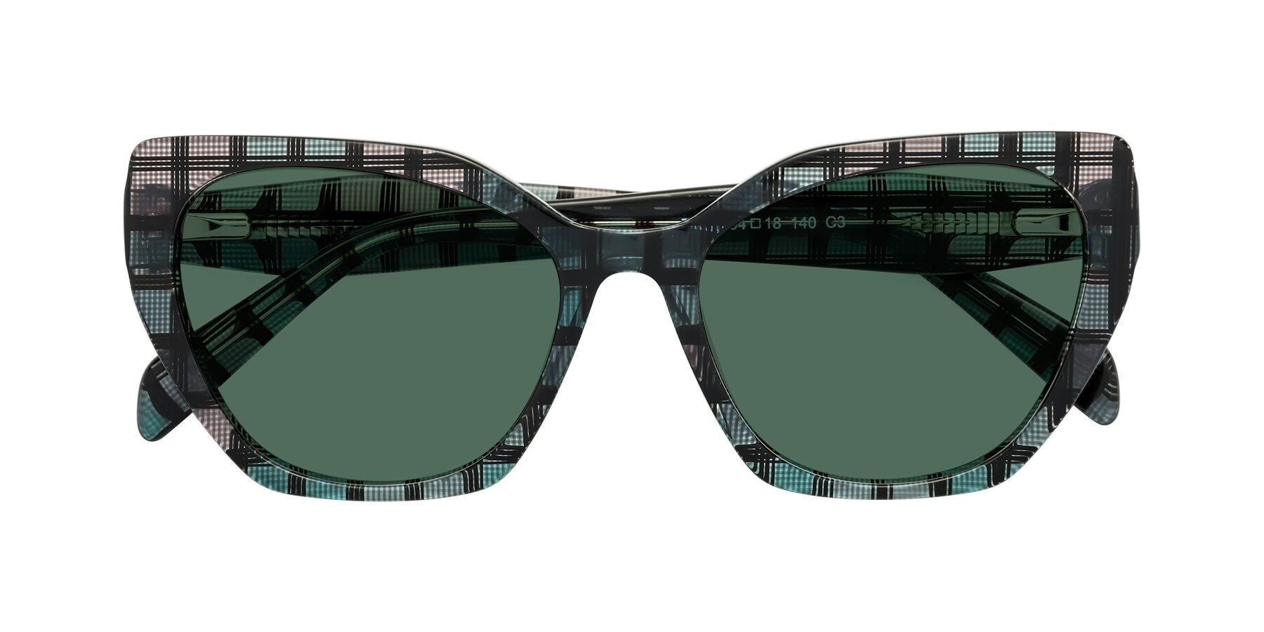 Folded Front of Tilton in Blue Grid with Green Polarized Lenses