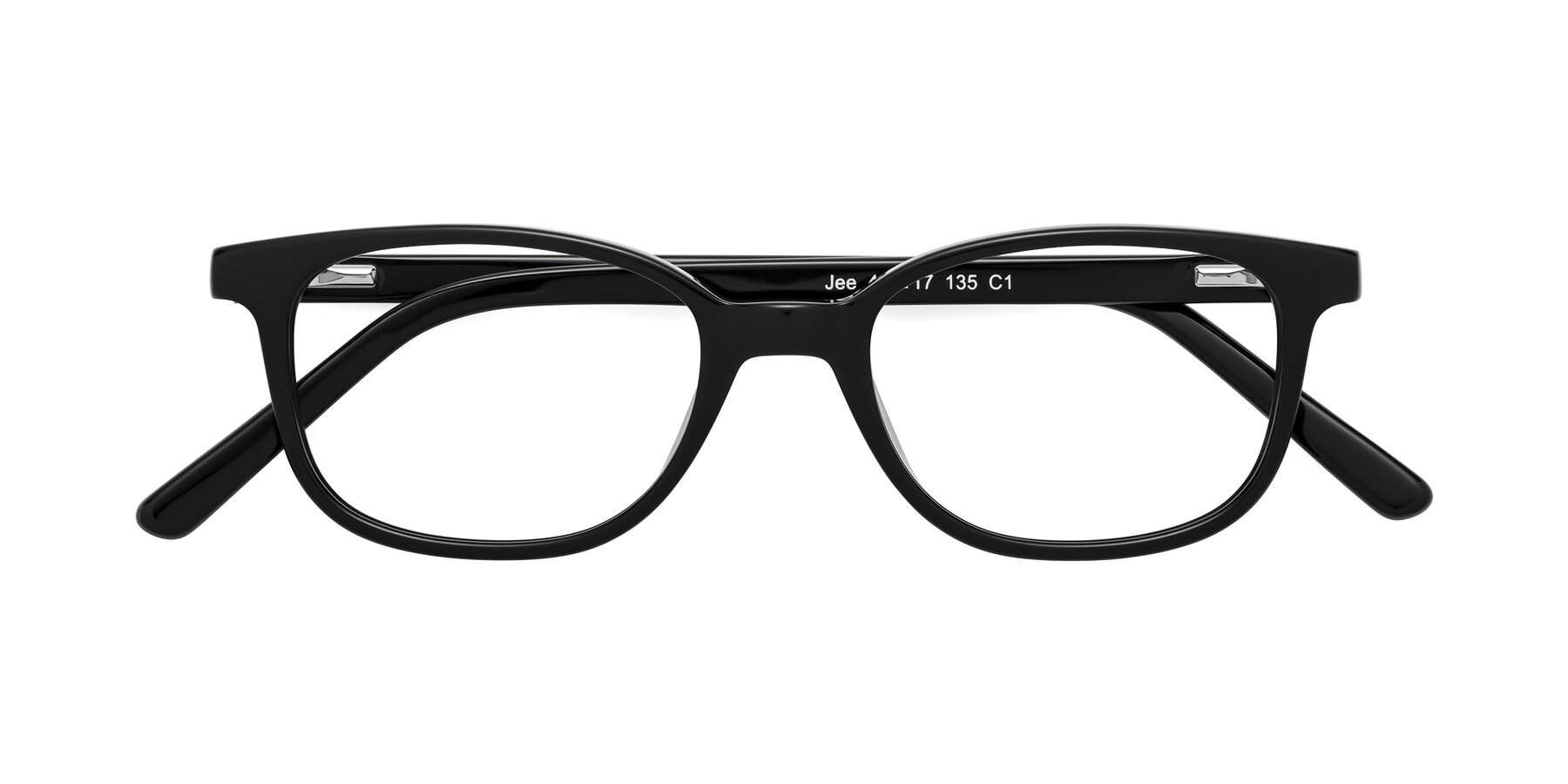 Folded Front of Jee in Black with Clear Eyeglass Lenses