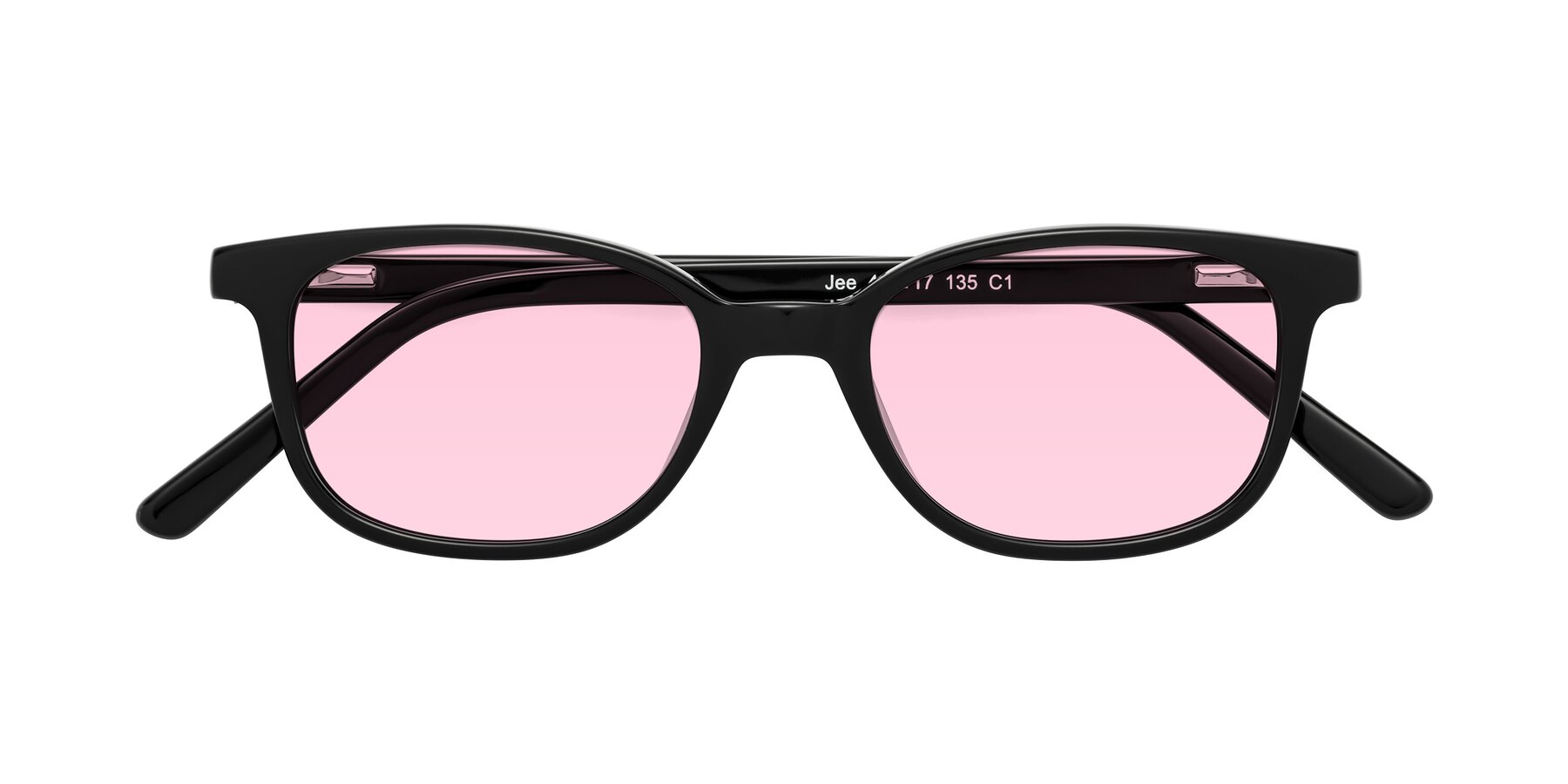 Folded Front of Jee in Black with Light Pink Tinted Lenses