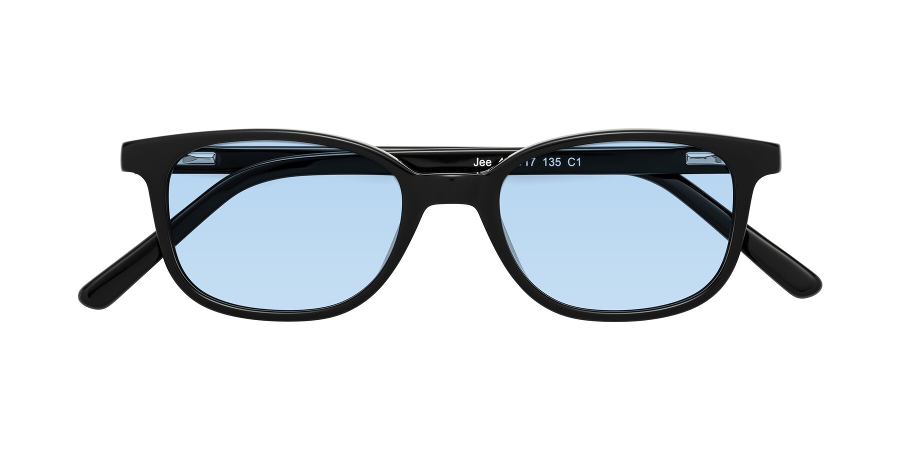 Folded Front of Jee in Black with Light Blue Tinted Lenses