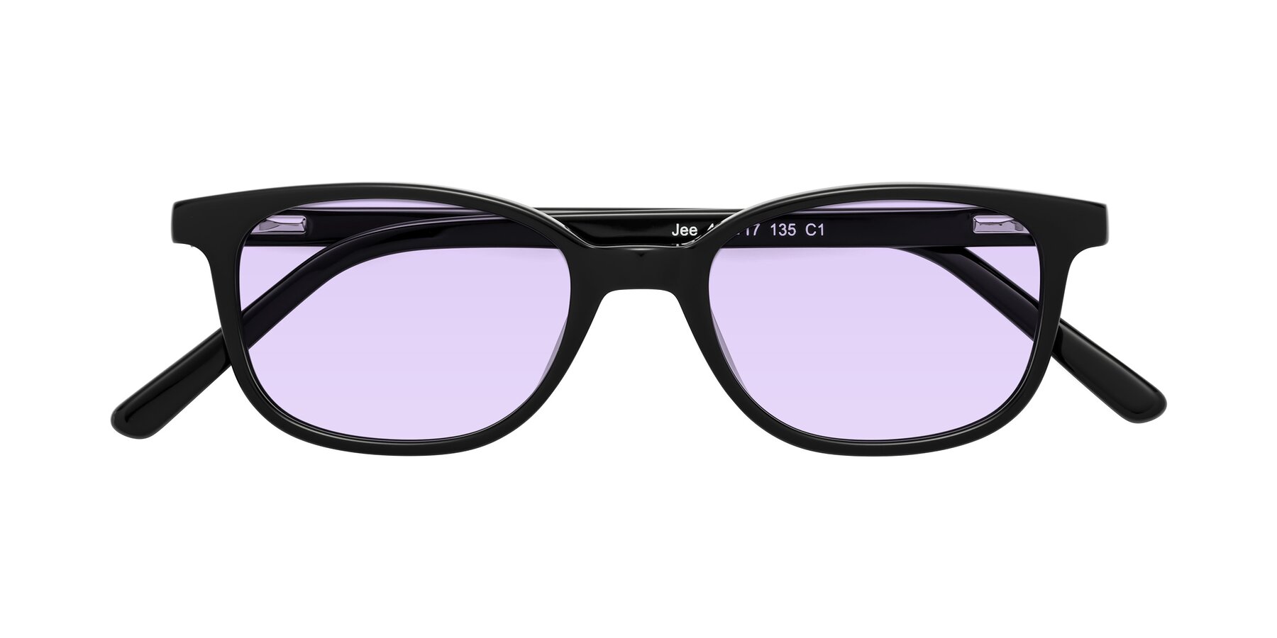 Folded Front of Jee in Black with Light Purple Tinted Lenses