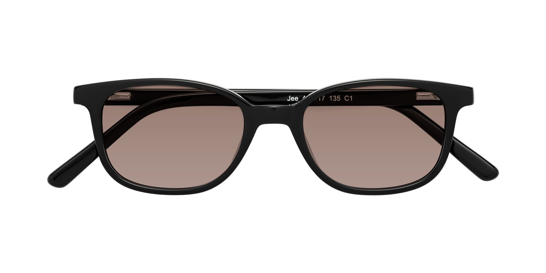 Folded Front of Jee in Black with Medium Brown Tinted Lenses