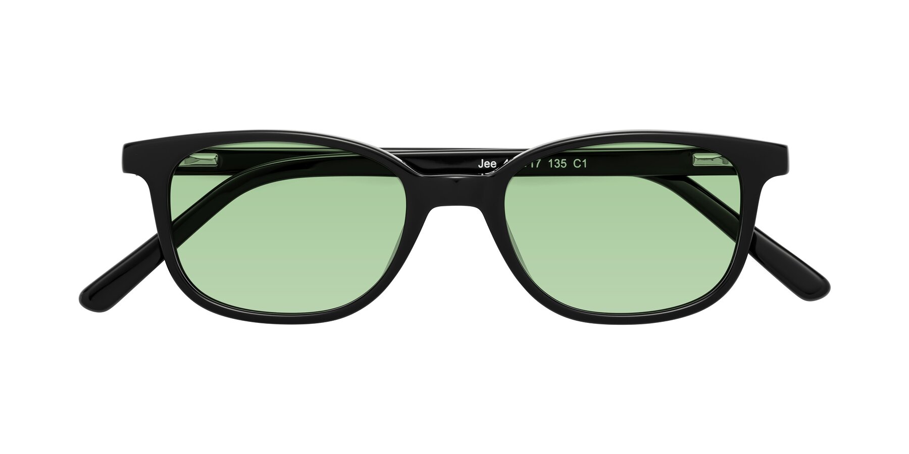 Folded Front of Jee in Black with Medium Green Tinted Lenses