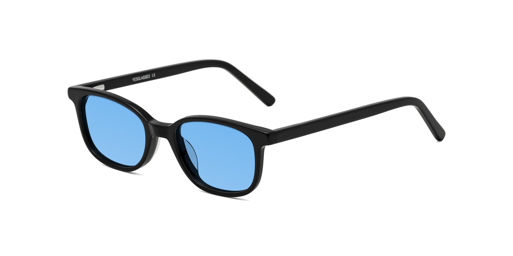 Angle of Jee in Black with Medium Blue Tinted Lenses