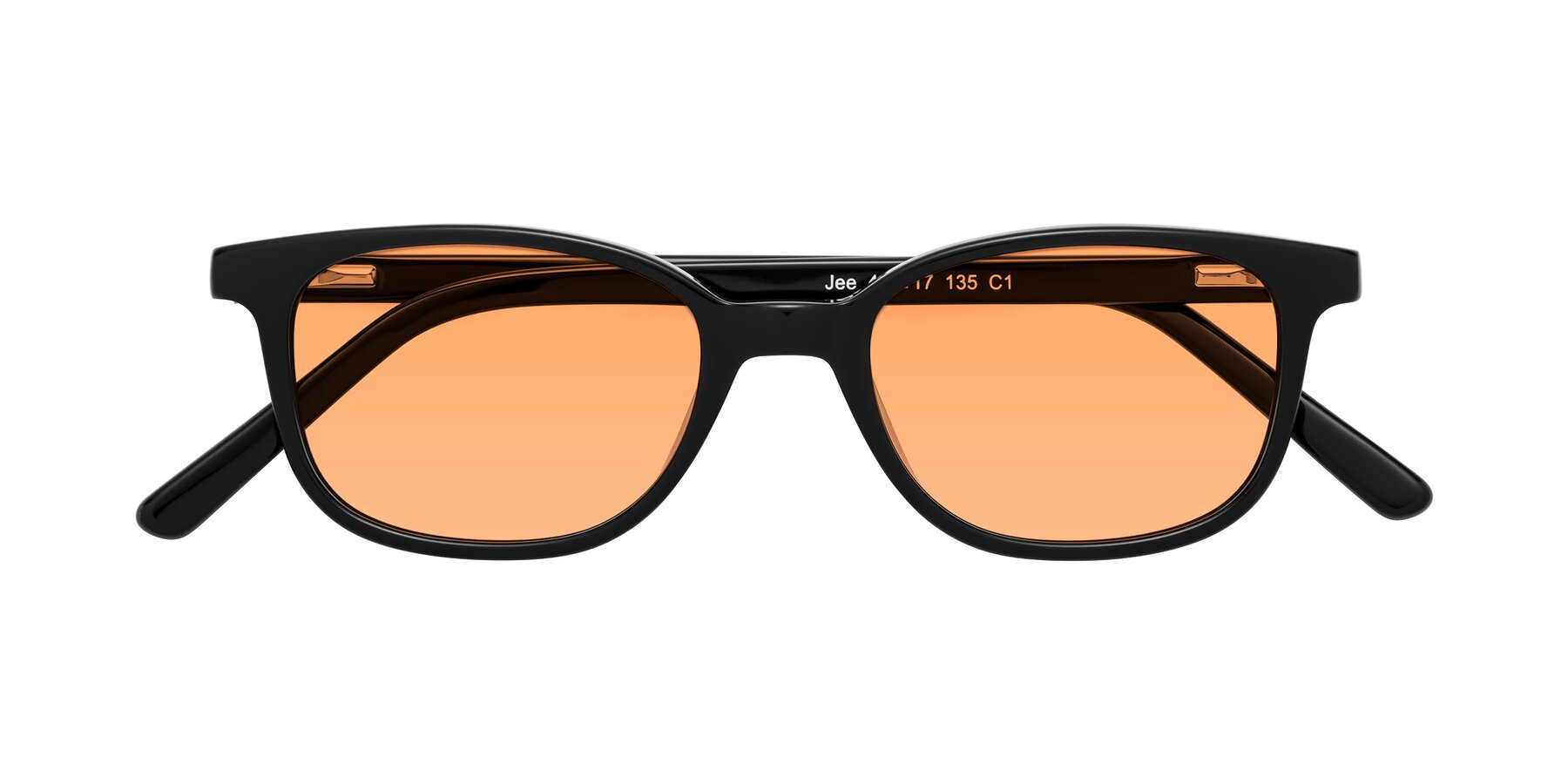 Folded Front of Jee in Black with Medium Orange Tinted Lenses