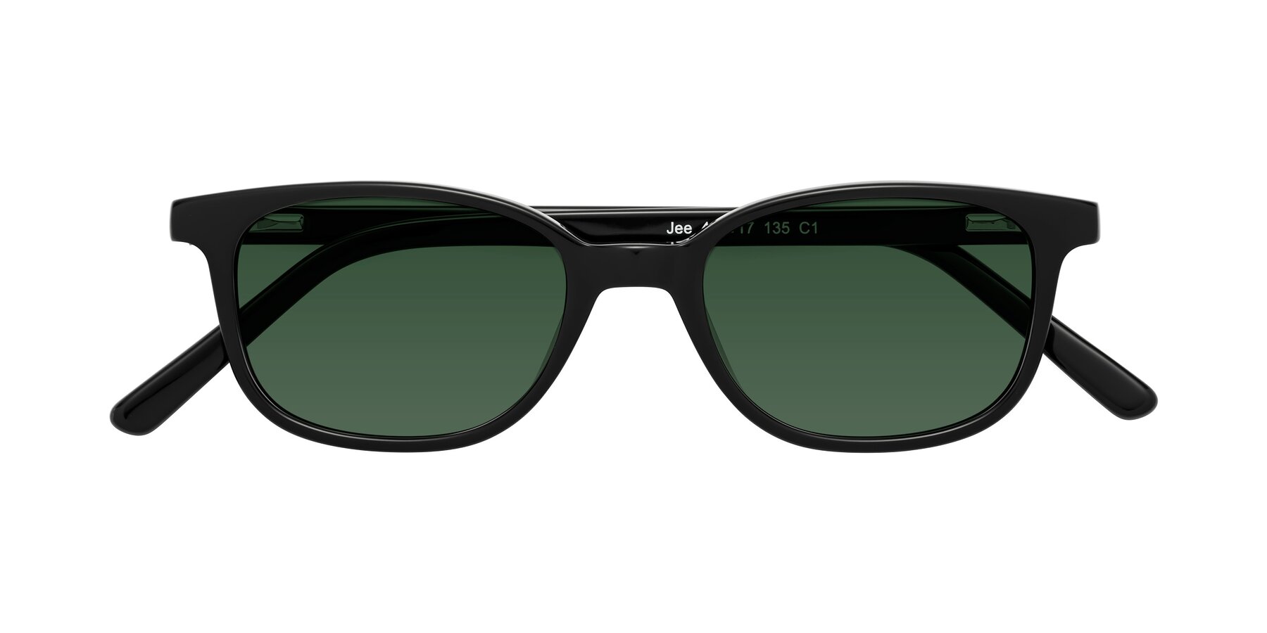 Folded Front of Jee in Black with Green Tinted Lenses