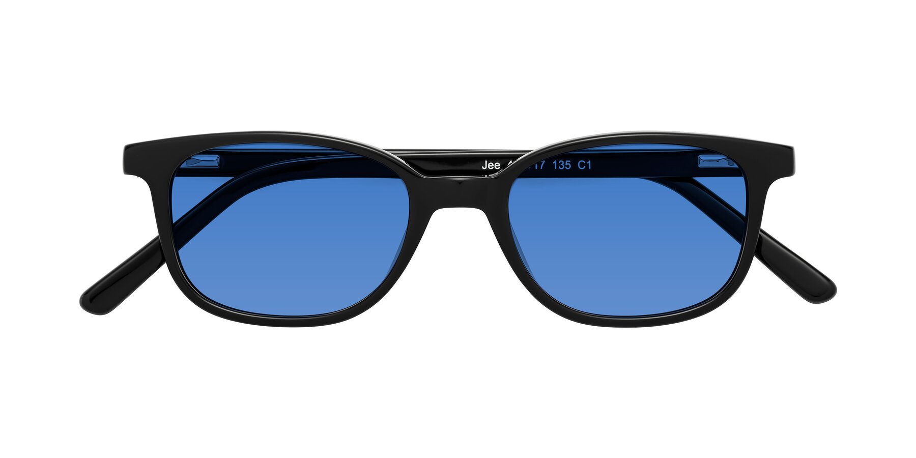 Folded Front of Jee in Black with Blue Tinted Lenses