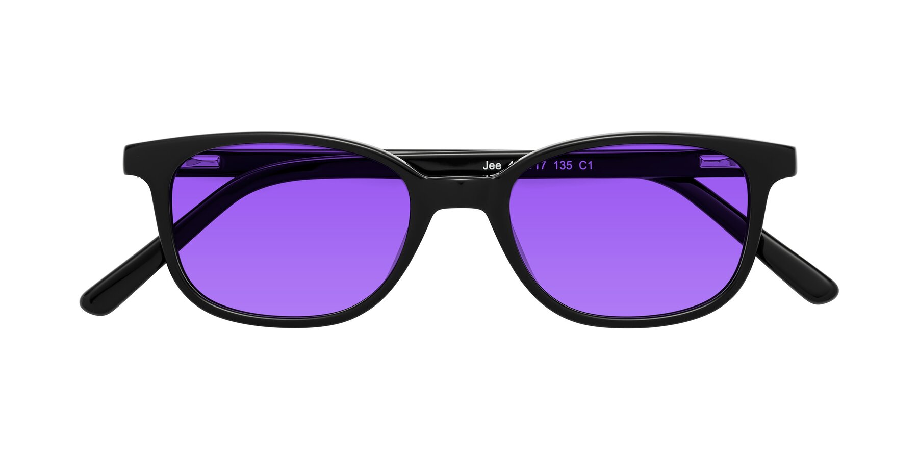 Folded Front of Jee in Black with Purple Tinted Lenses