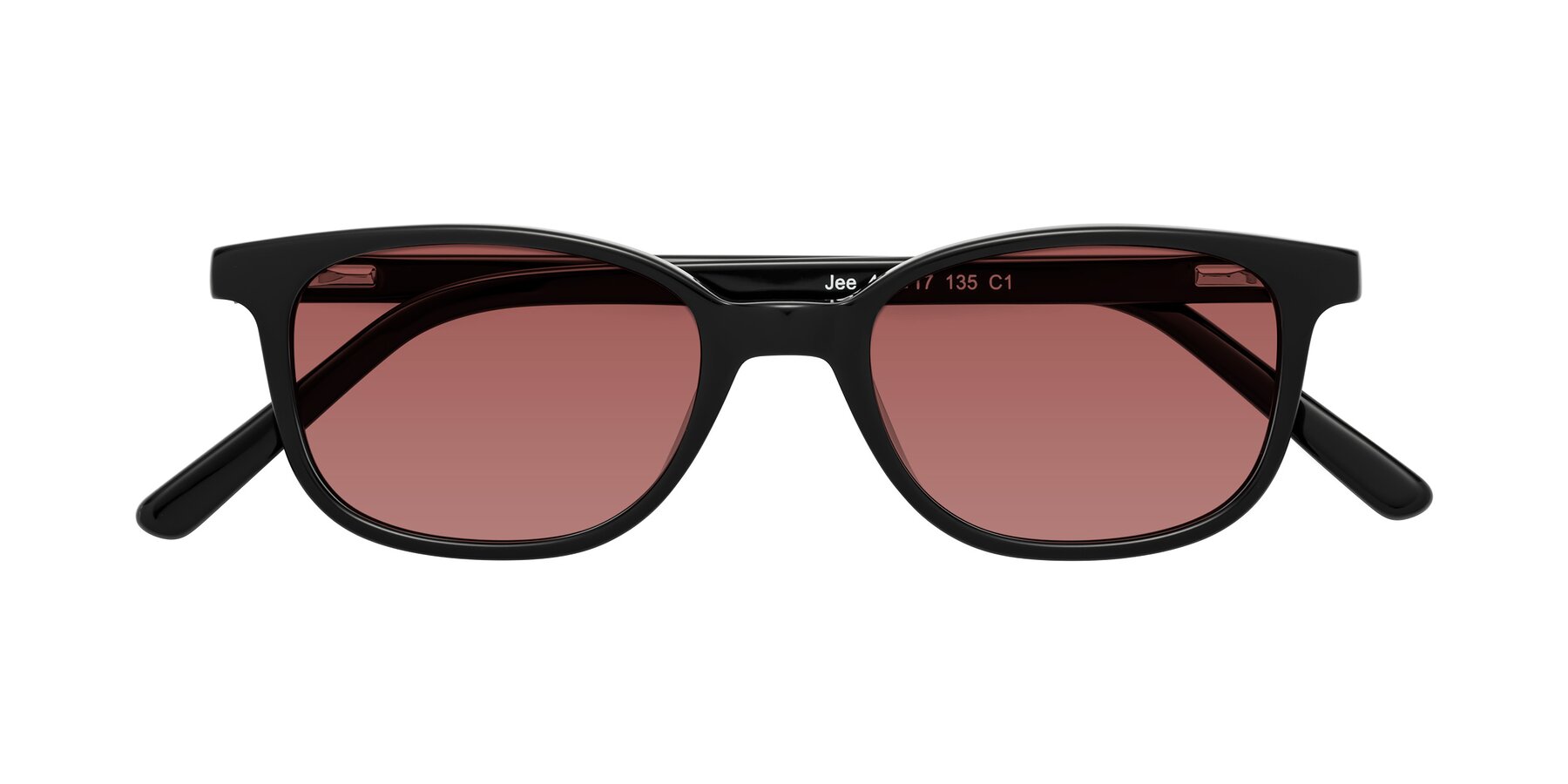 Folded Front of Jee in Black with Garnet Tinted Lenses