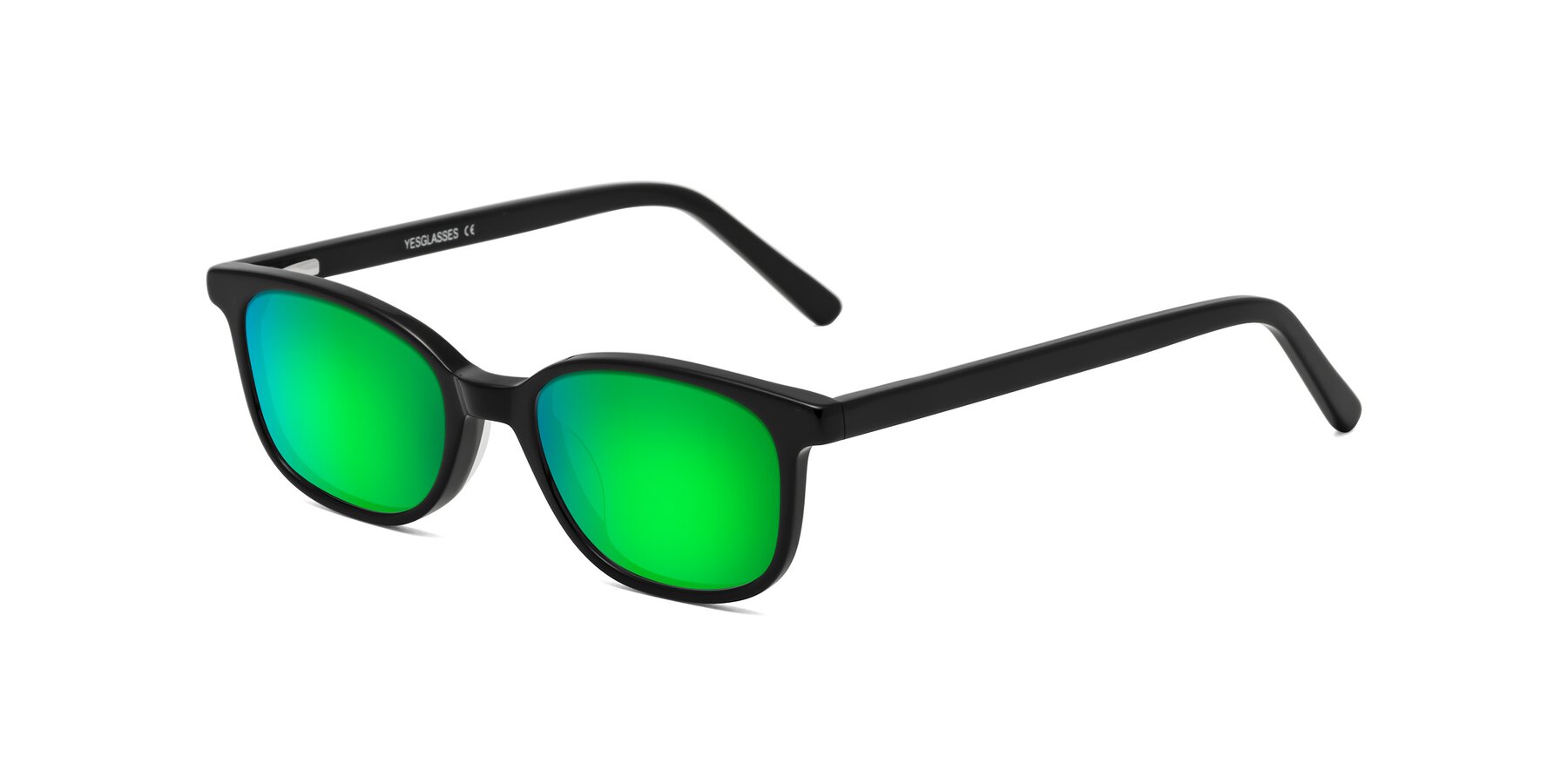 Angle of Jee in Black with Green Mirrored Lenses