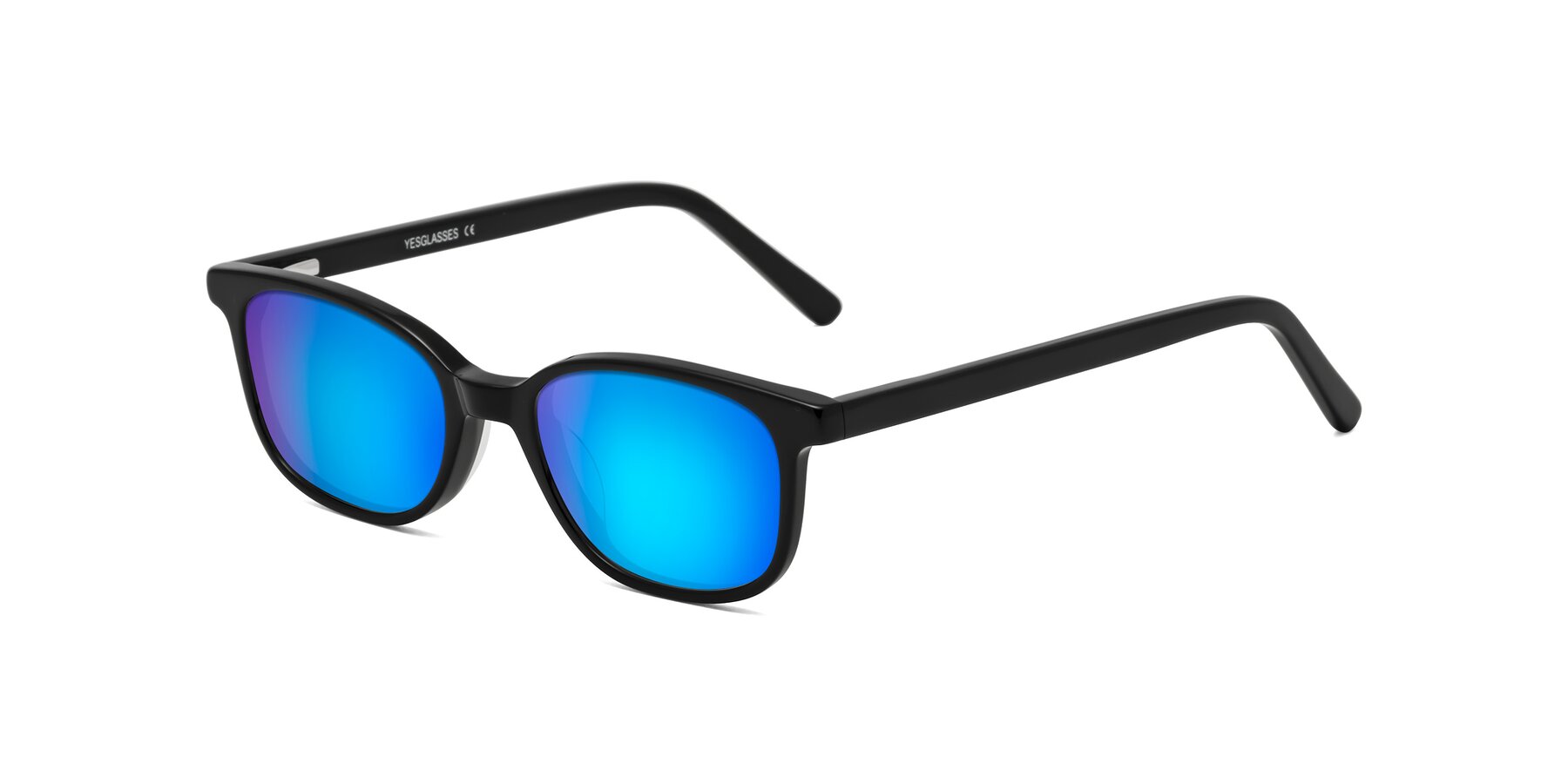 Angle of Jee in Black with Blue Mirrored Lenses