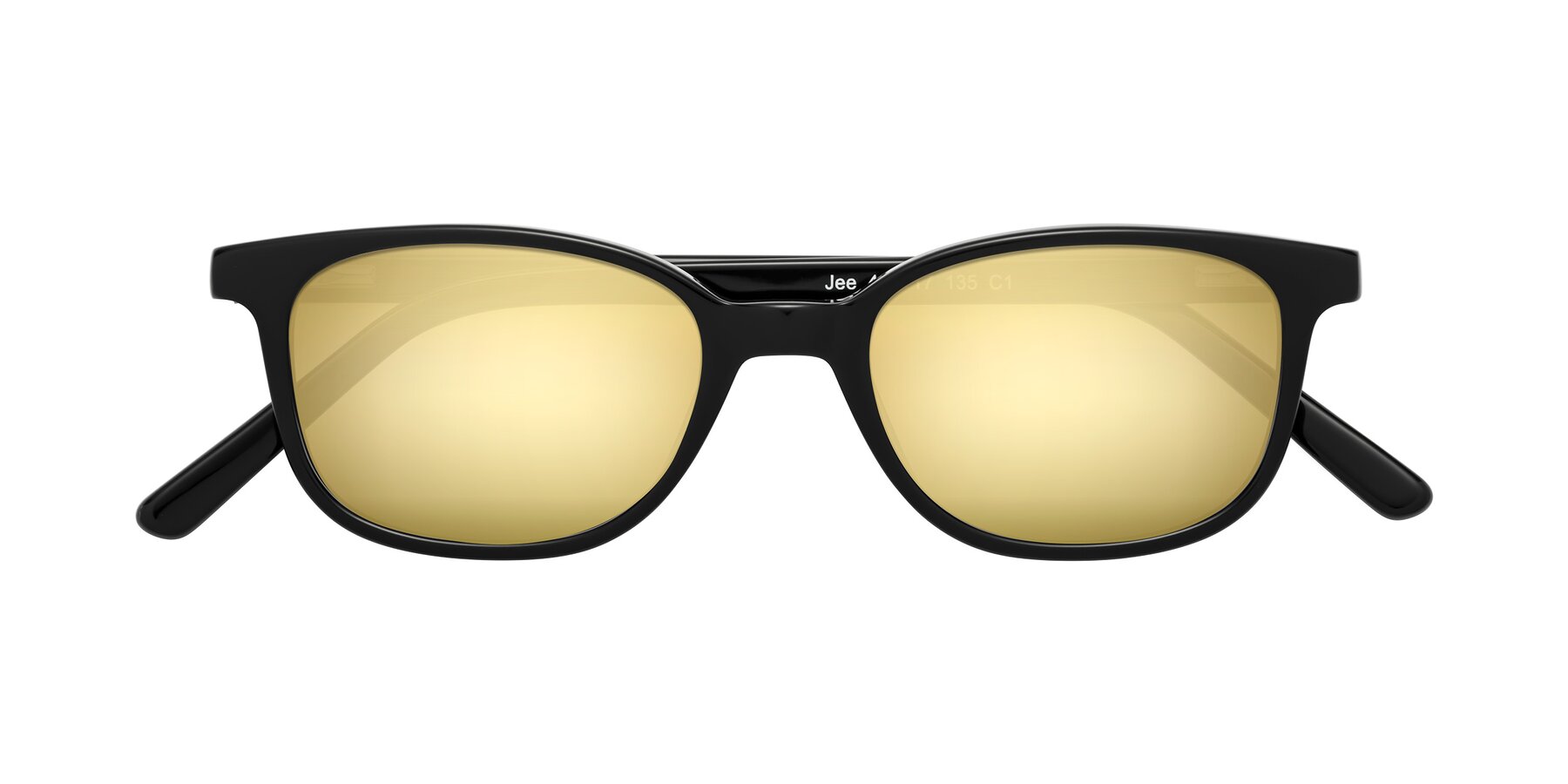 Folded Front of Jee in Black with Gold Mirrored Lenses