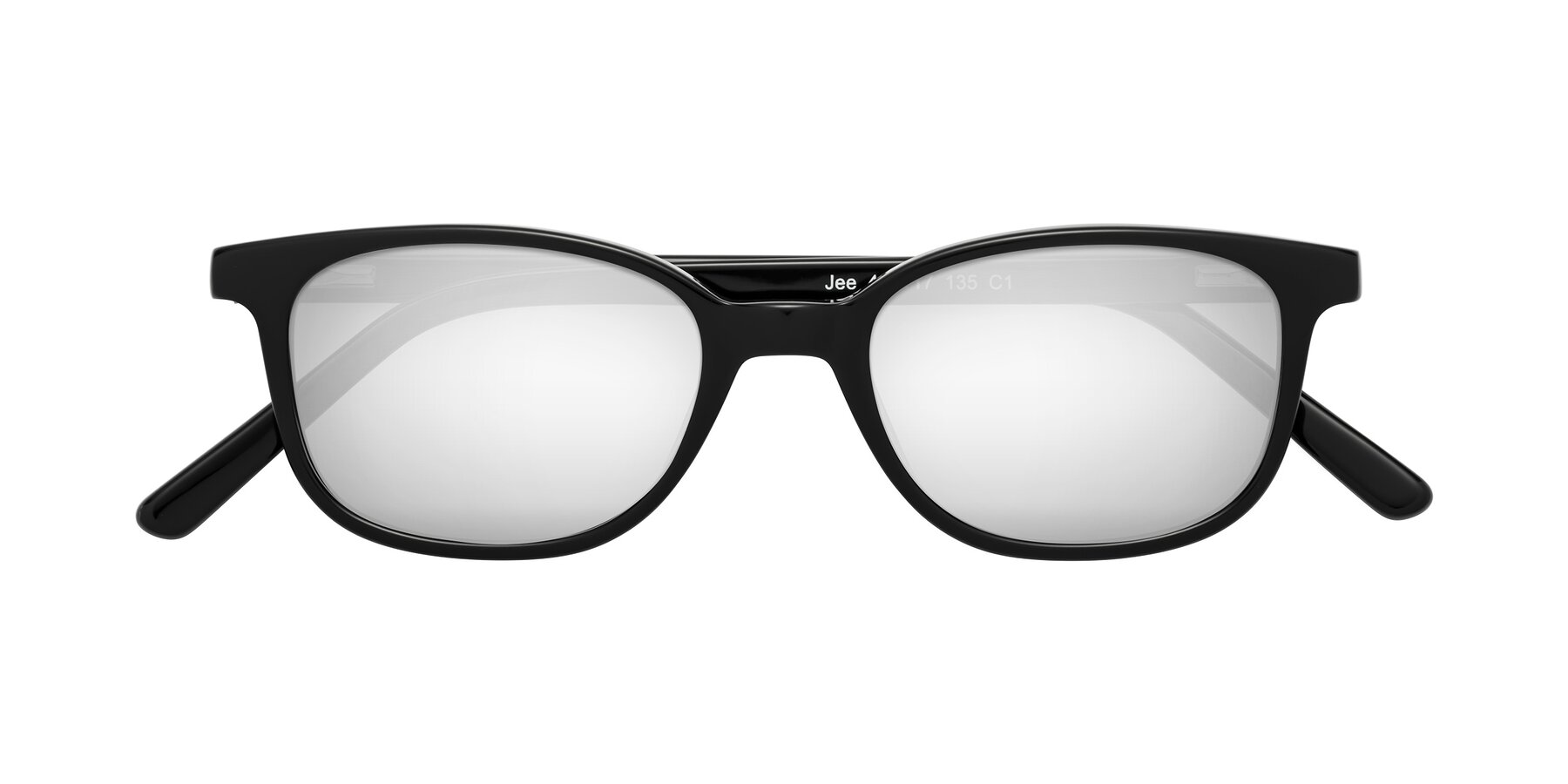 Folded Front of Jee in Black with Silver Mirrored Lenses