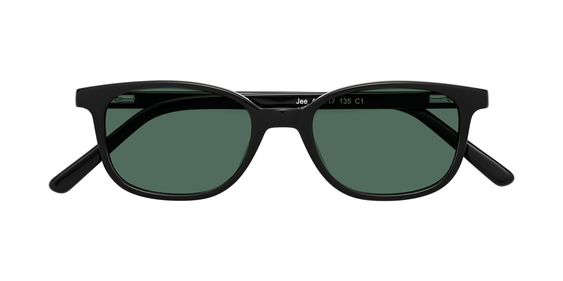 Folded Front of Jee in Black with Green Polarized Lenses