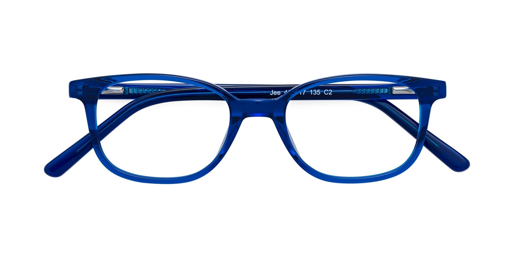 Folded Front of Jee in Navy Blue with Clear Eyeglass Lenses