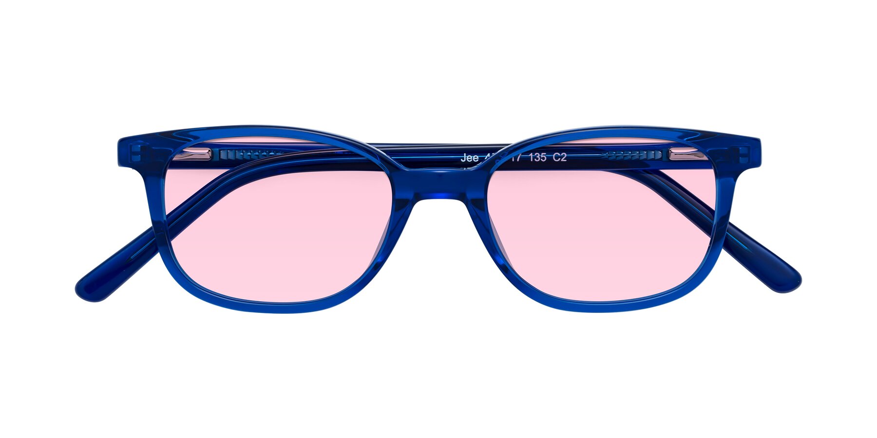 Folded Front of Jee in Navy Blue with Light Pink Tinted Lenses