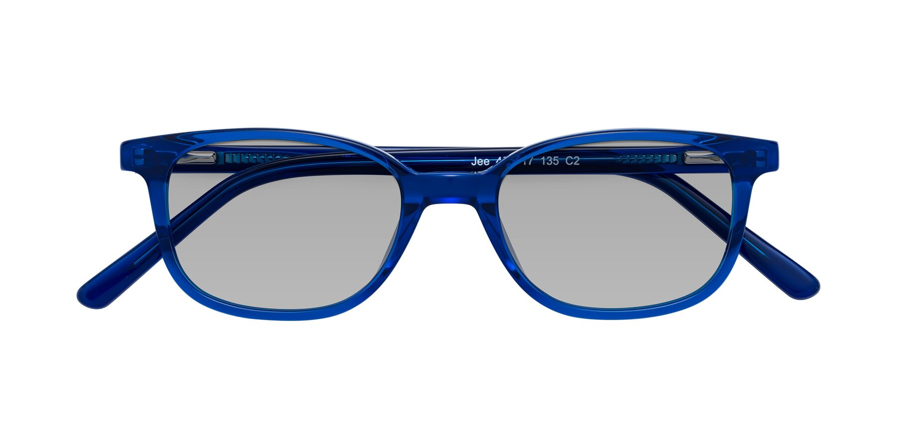 Folded Front of Jee in Navy Blue with Light Gray Tinted Lenses