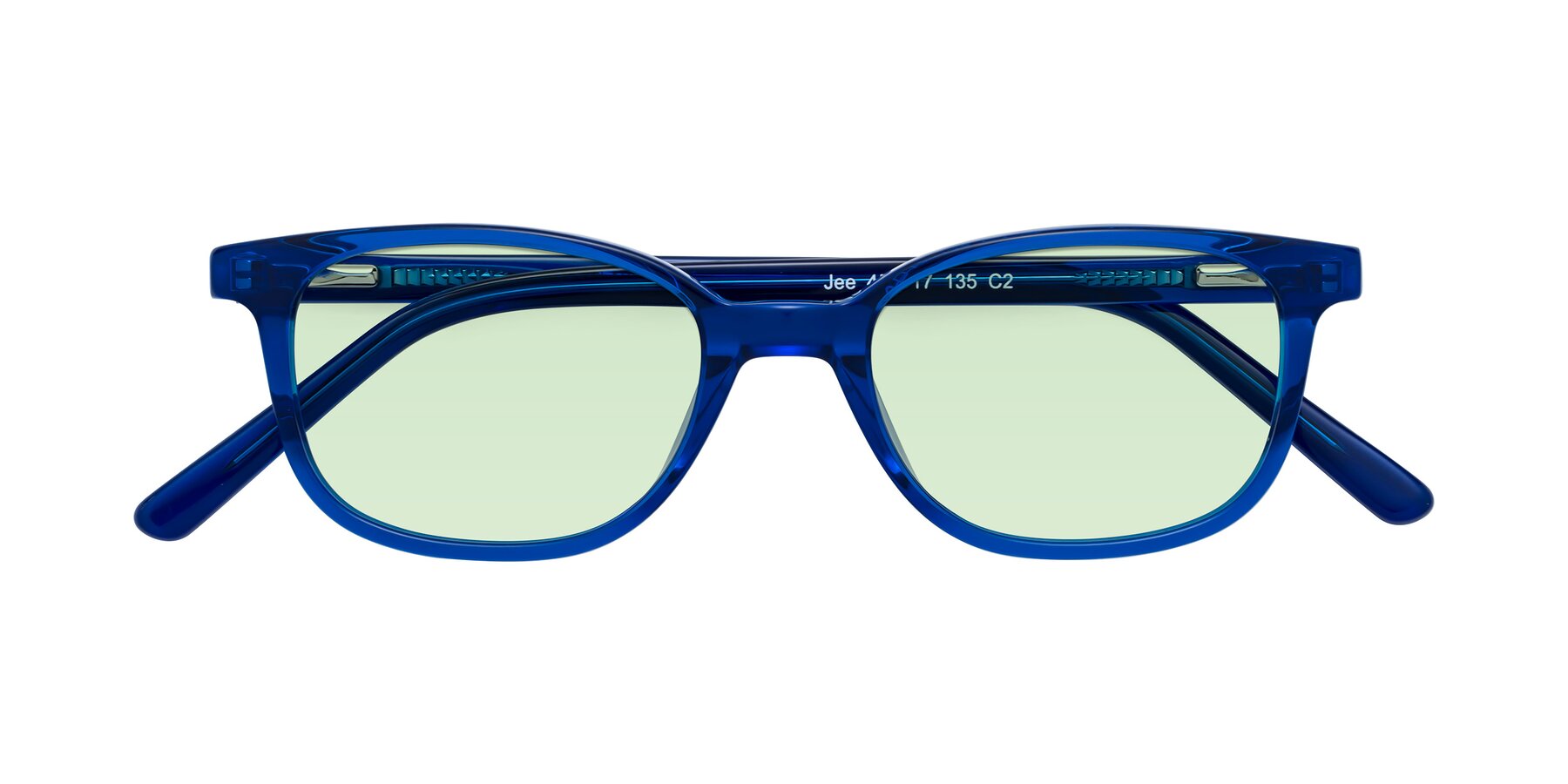 Folded Front of Jee in Navy Blue with Light Green Tinted Lenses