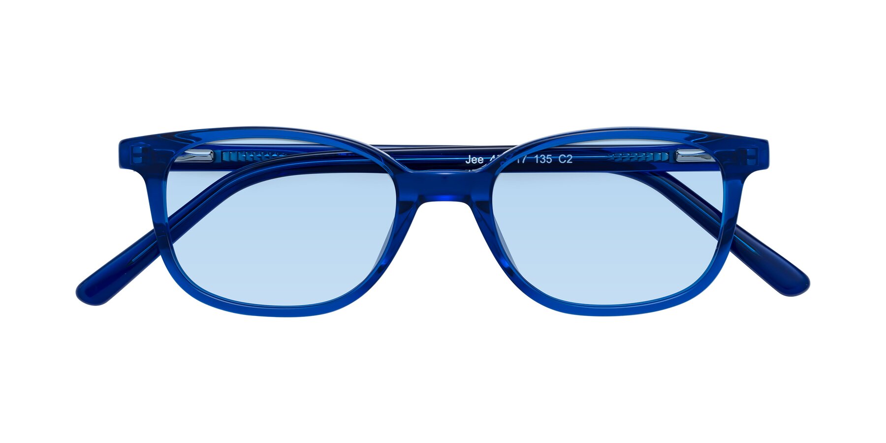 Folded Front of Jee in Navy Blue with Light Blue Tinted Lenses
