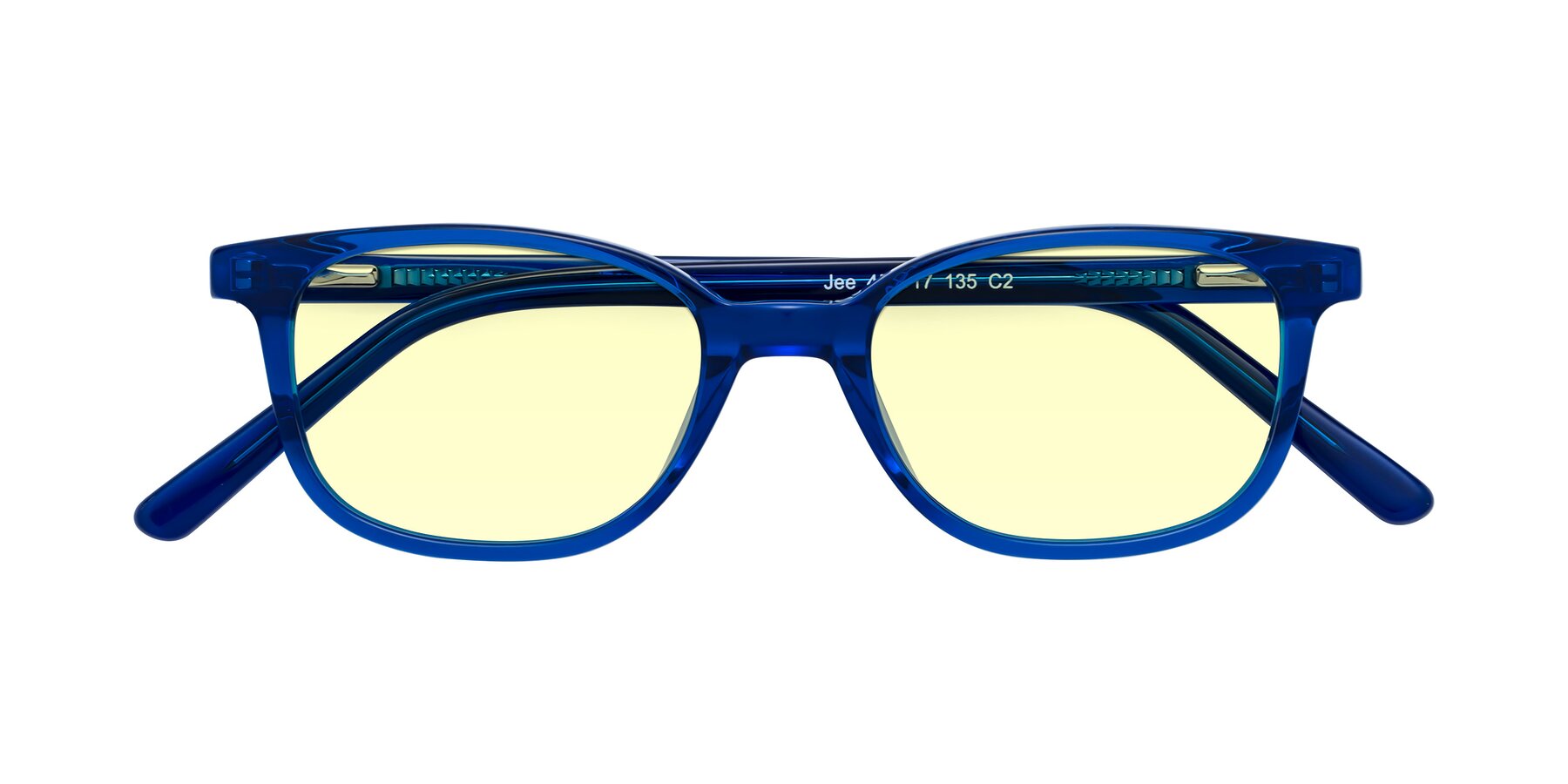 Folded Front of Jee in Navy Blue with Light Yellow Tinted Lenses