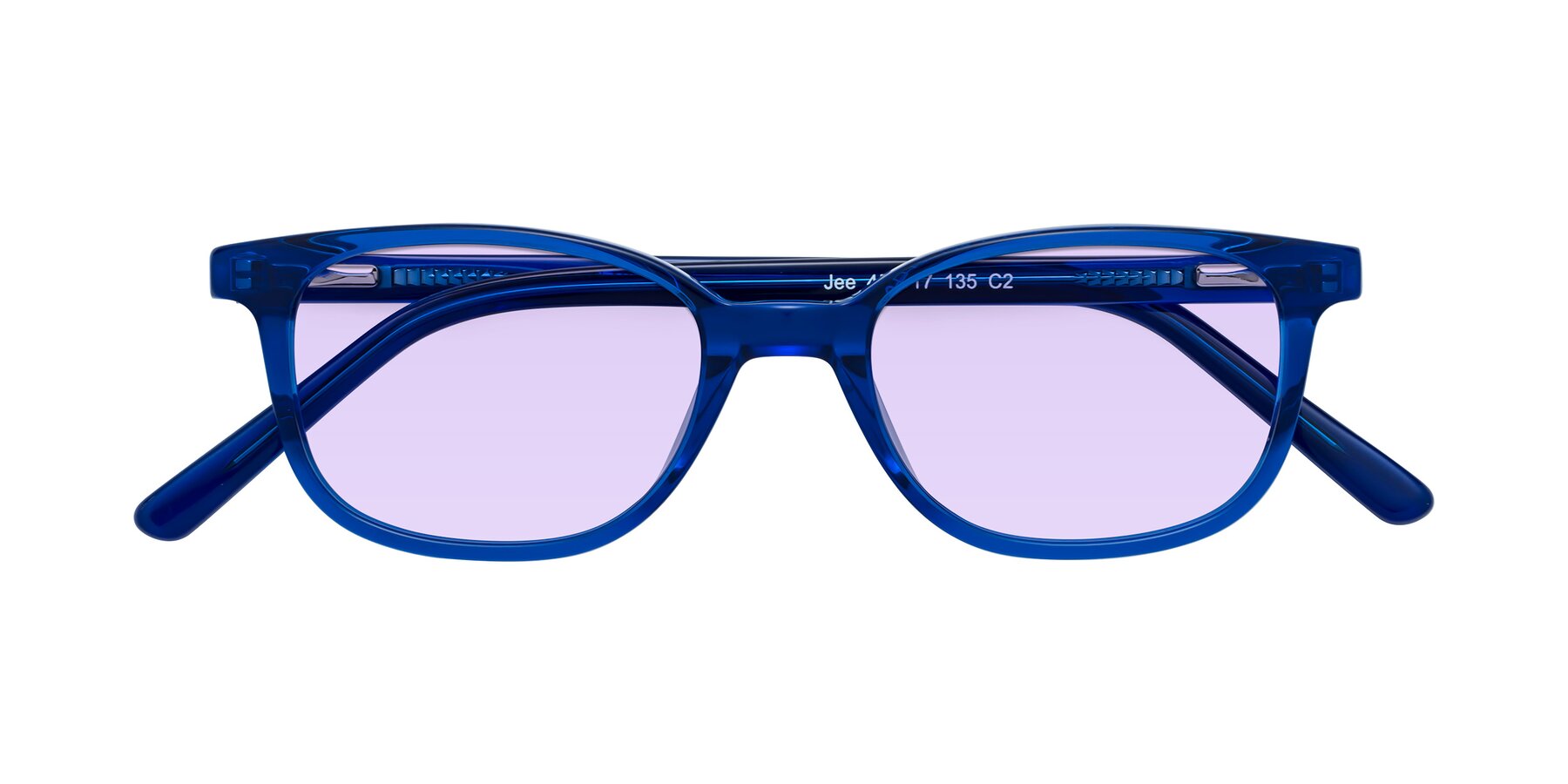 Folded Front of Jee in Navy Blue with Light Purple Tinted Lenses