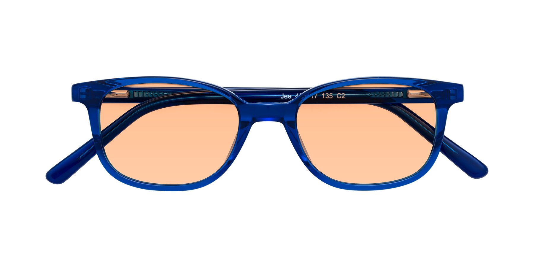 Folded Front of Jee in Navy Blue with Light Orange Tinted Lenses